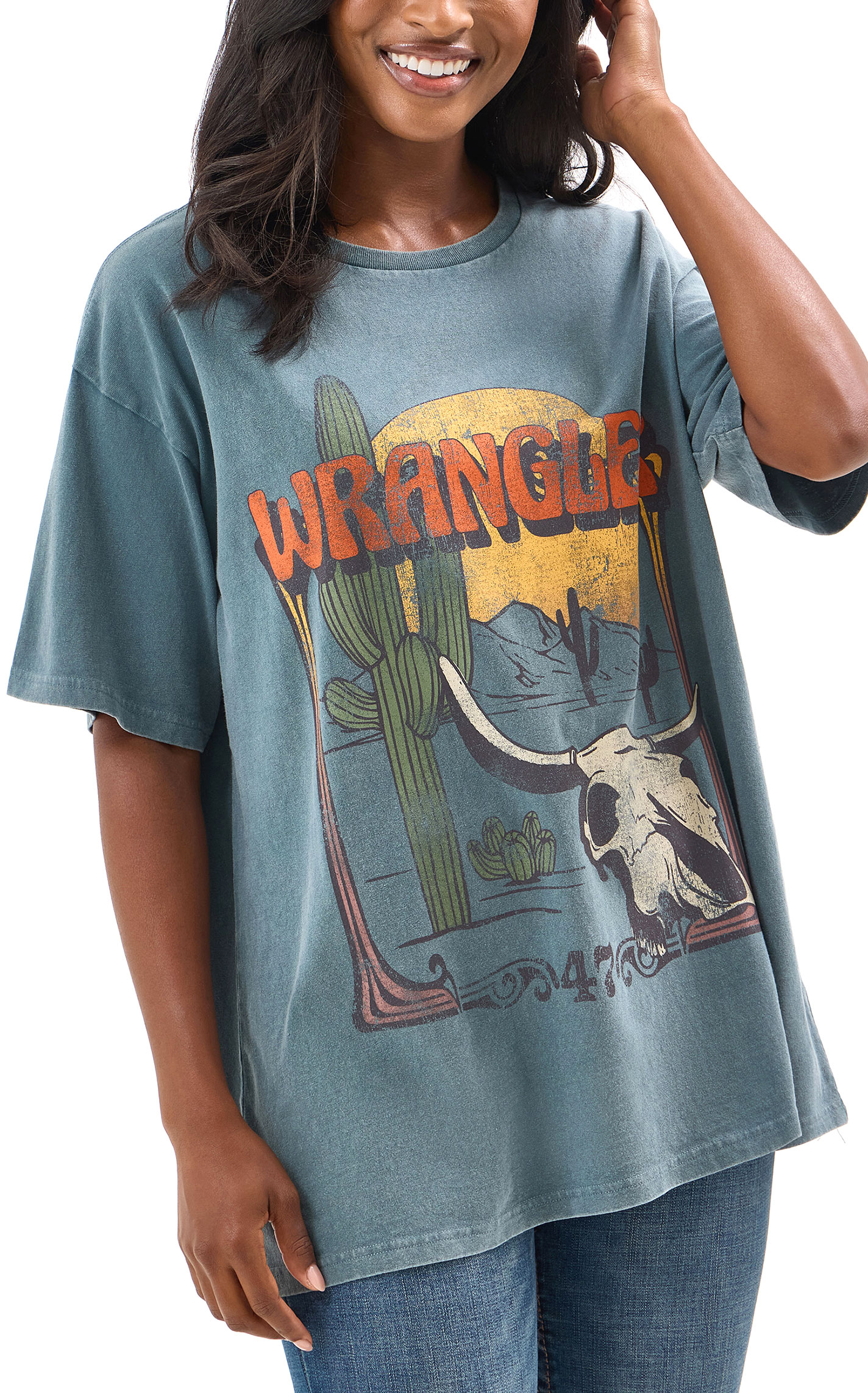 Wrangler Women's Washed Forest Desert Logo Graphic Oversized T-Shirt - Image 1
