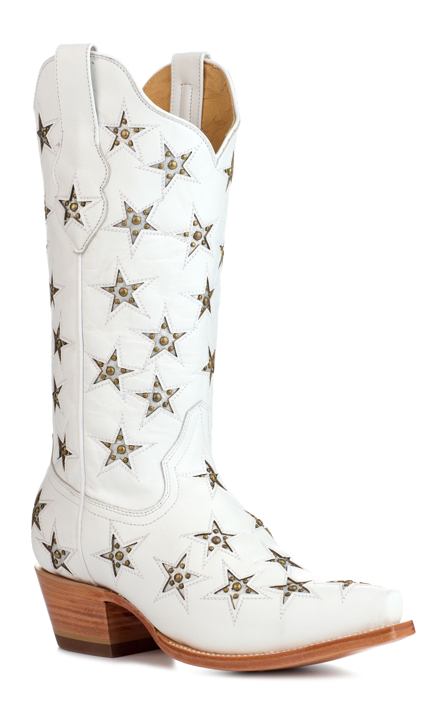 Black Star Women's Marfa White with Silver Star Inlays Snip Toe Cowboy Boots - Image 1