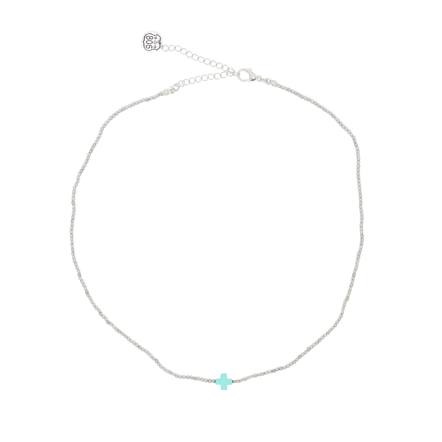 806 by Pink Panache Silver & Turquoise Cross Necklace - Image 1