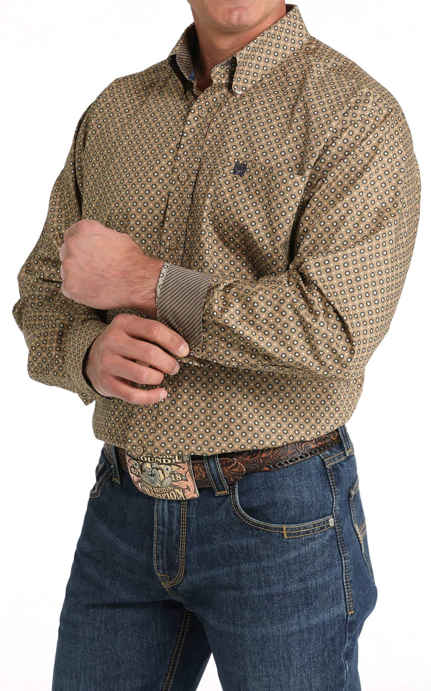 Cinch Men's Navy & Coffee Geo Print Western Shirt - Image 1