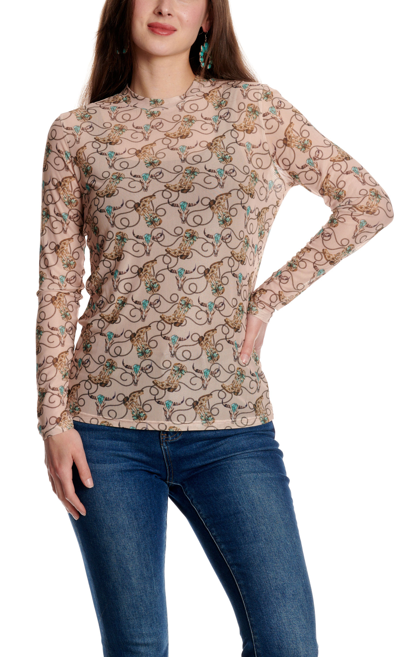 Merigold Kiss Women's Ivory Skull Print Mesh Top - Image 1