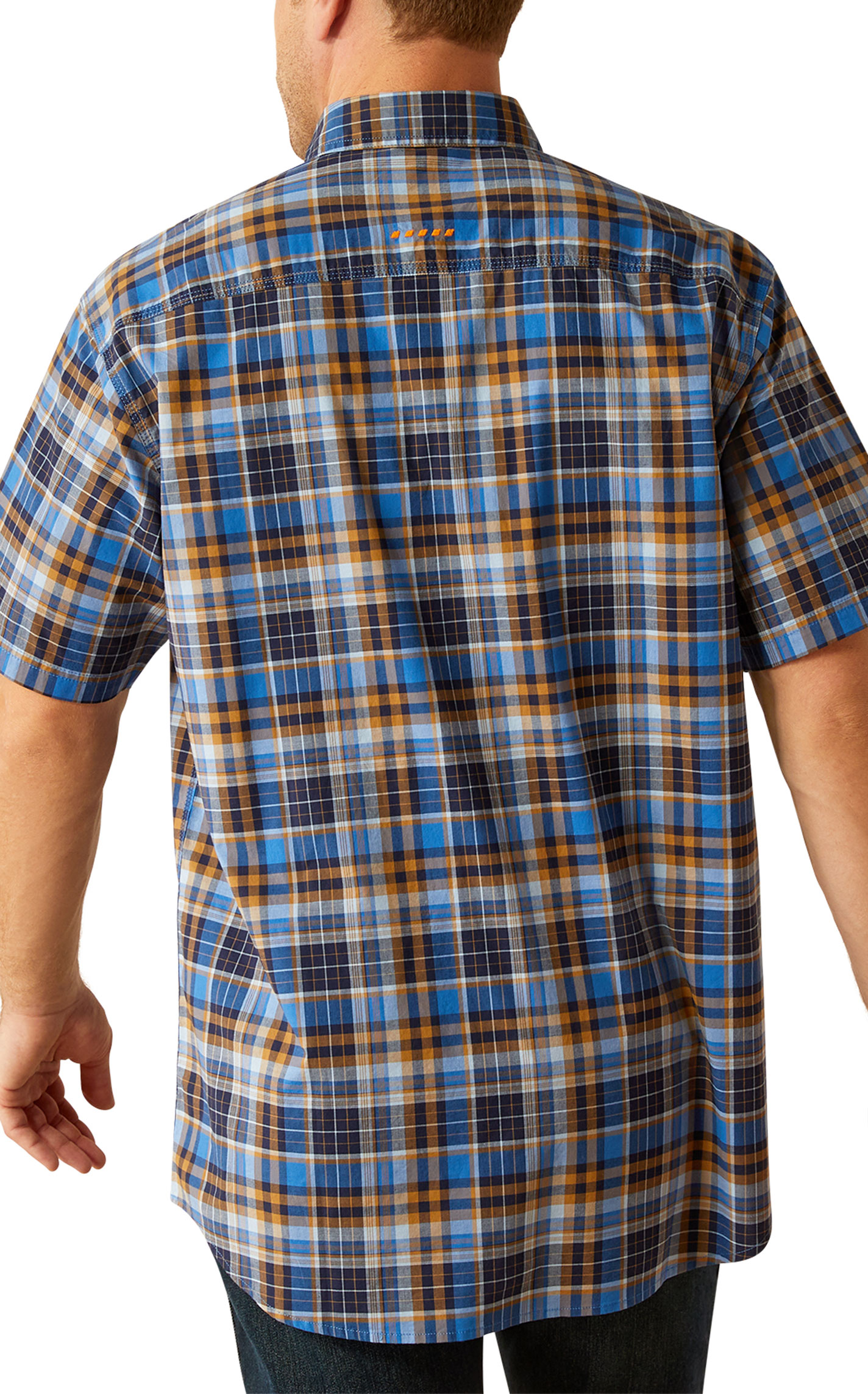 Ariat Men's Rebar DuraStretch Blue Black & Gold Plaid Work Shirt - Image 4