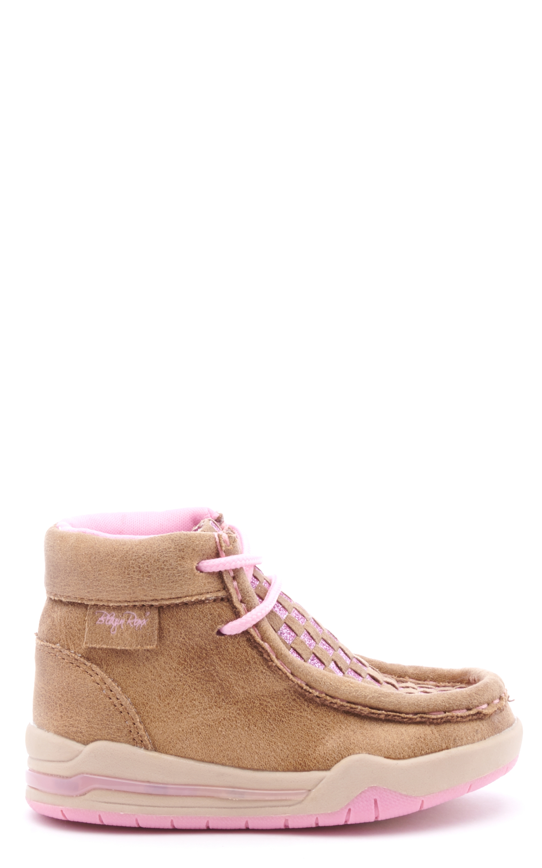 Twister Toddler Brown and Pink Glitter Woven Light Up Moc Toe Shoes - Image 1