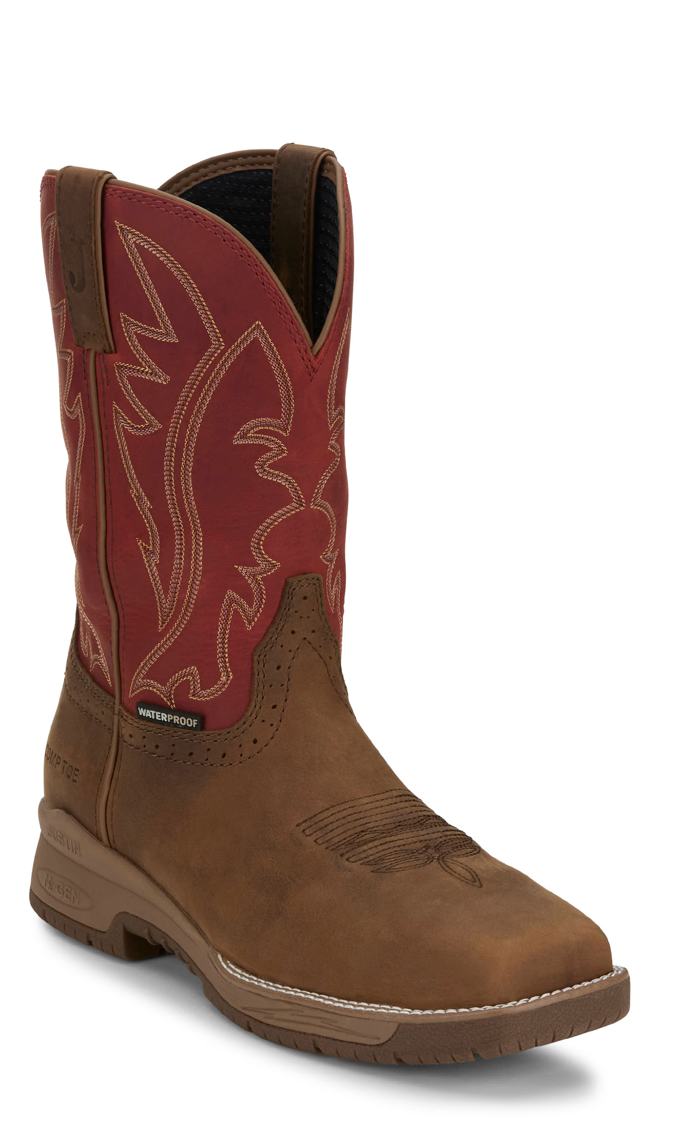 Justin Men's Brown & Red Nitread Waterproof Oil & Slip Resistant Work Boots - Image 1