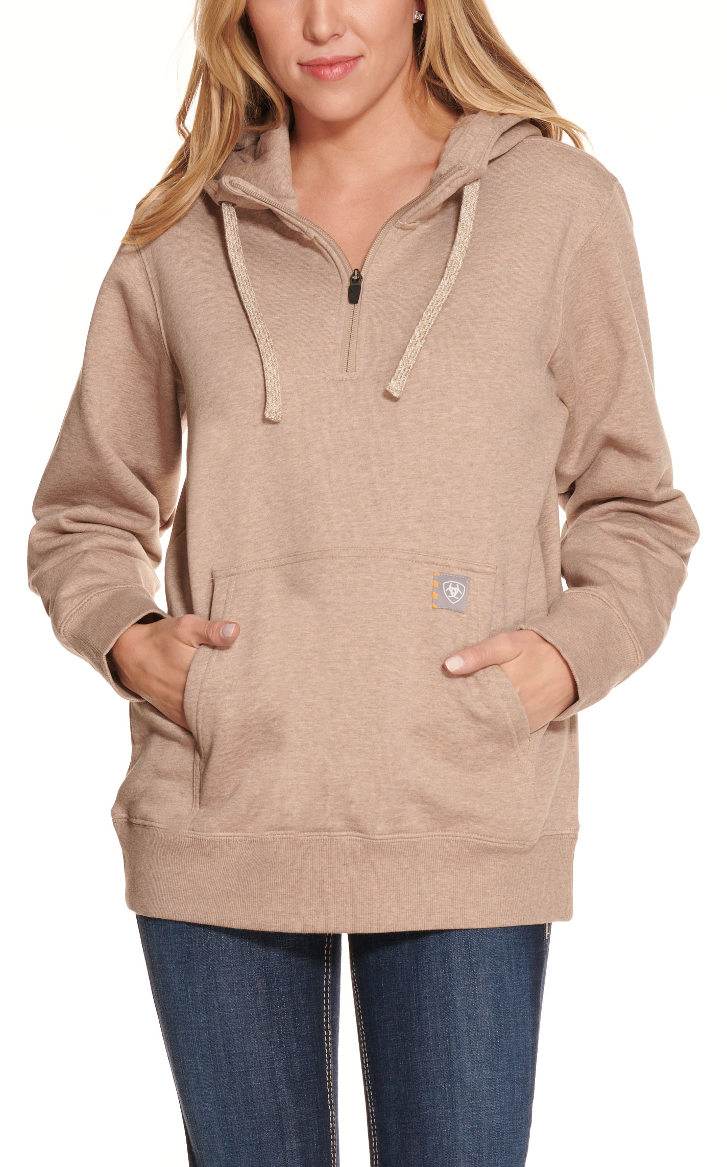 Ariat Women's Rebar Dark Oat Heather 1/2 Zip Work Hoodie - Plus Sizes - Image 1