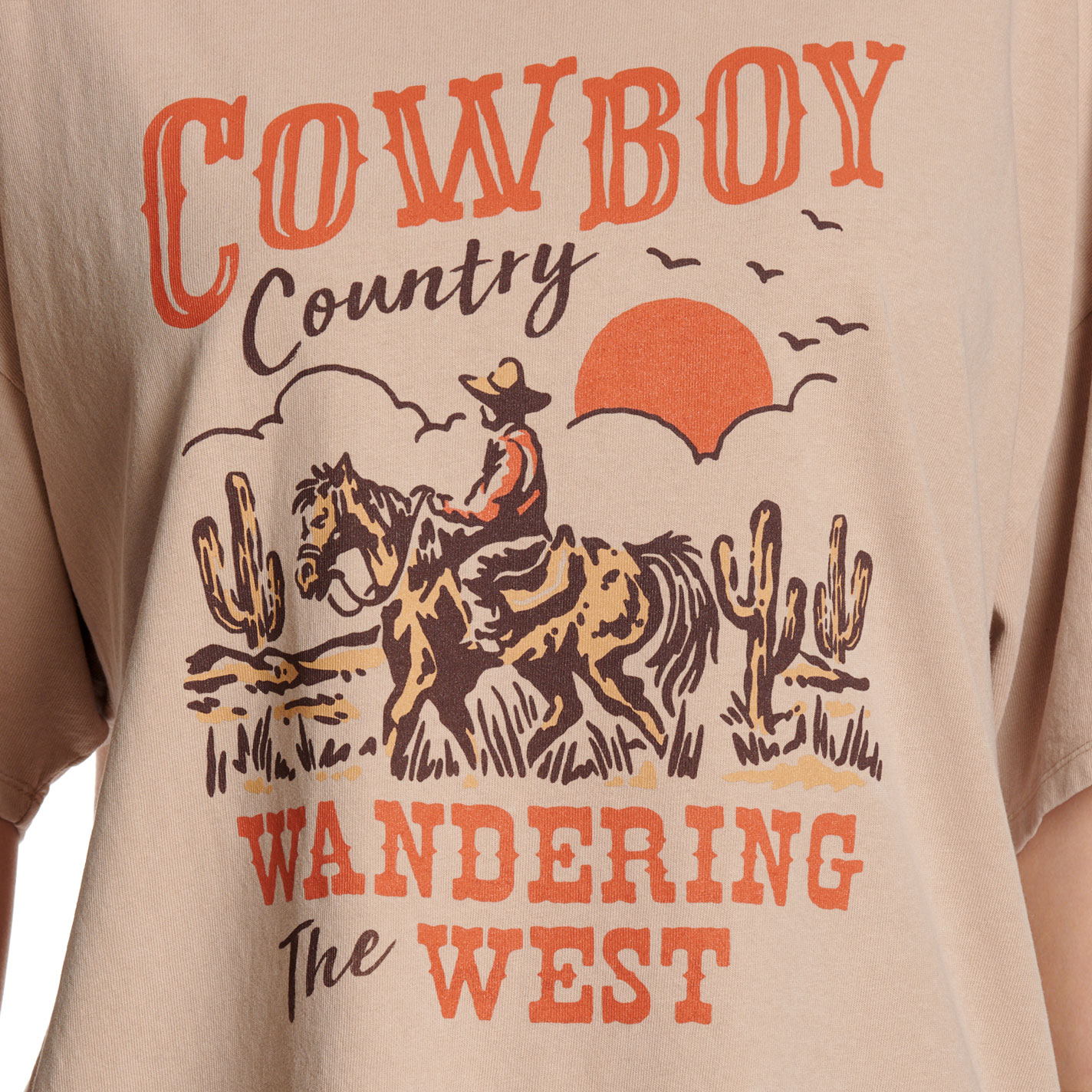 Double Zero Women's Taupe Cowboy Country T-Shirt - Image 1