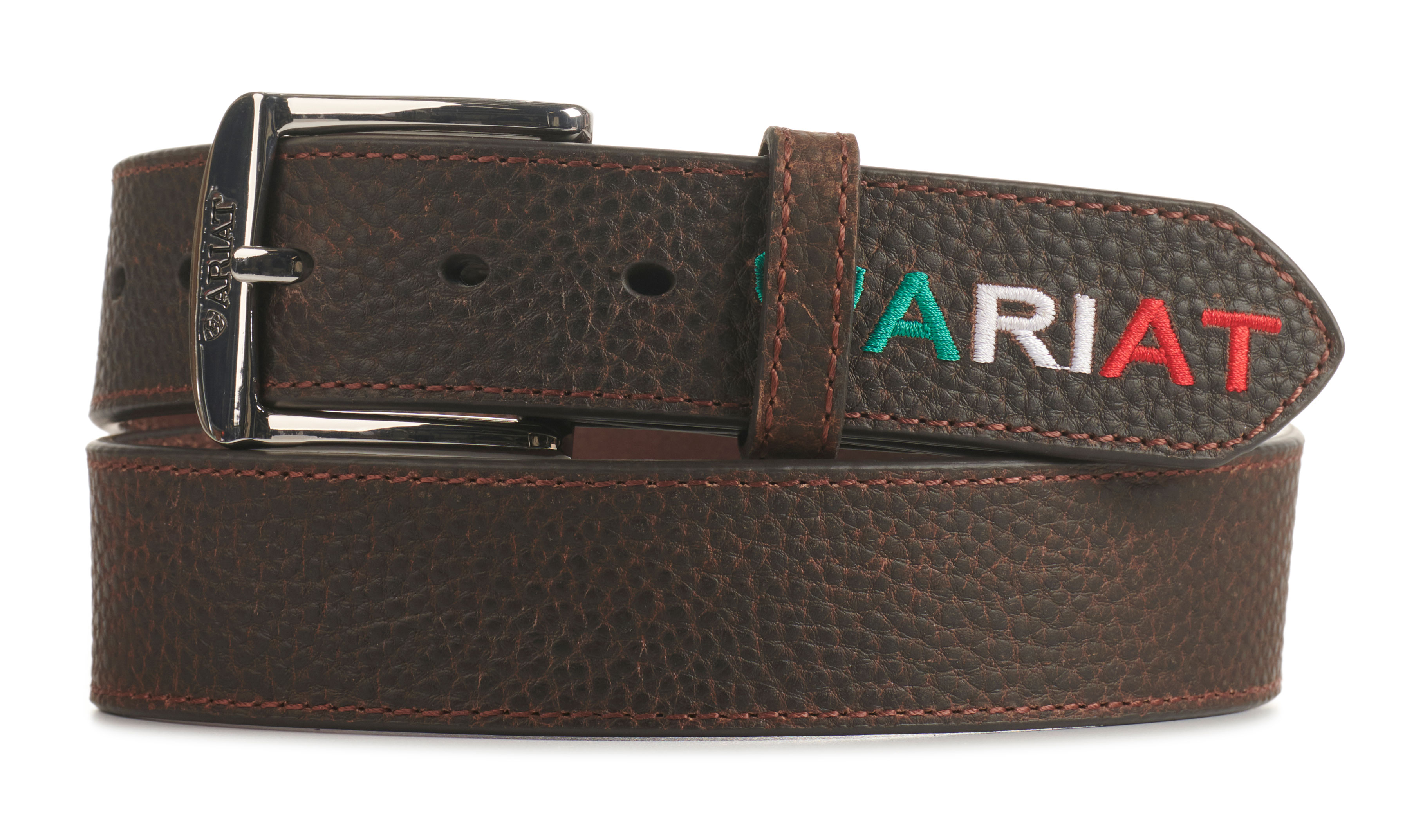 Ariat Men's Rowdy Dark Brown Genuine Leather Mexico Logo Belt - Image 1