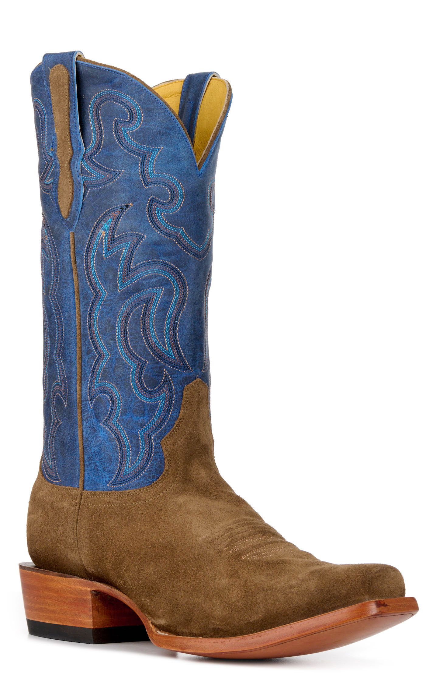 Cavender's Men's Shiitake Brown Roughout and Blue Punchy Square Toe Cowboy Boots - Image 1