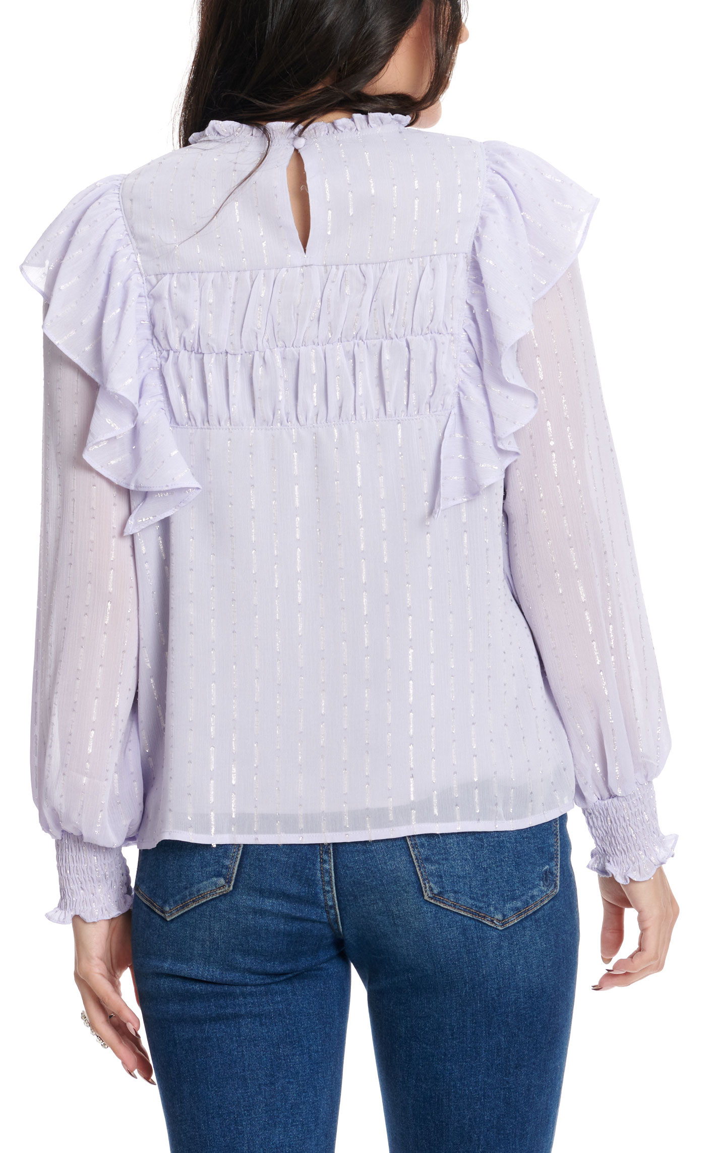 Rockin' C Women's Lavender Metallic Ruffle Long Sleeve Top - Image 1