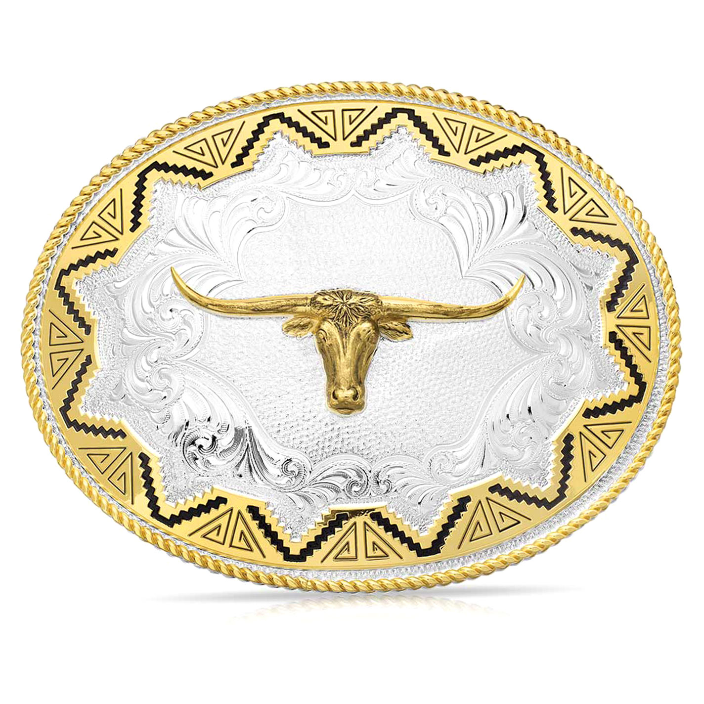 Montana Silversmiths Southwest Sun Silver Gold & Black Longhorn Buckle - Image 1