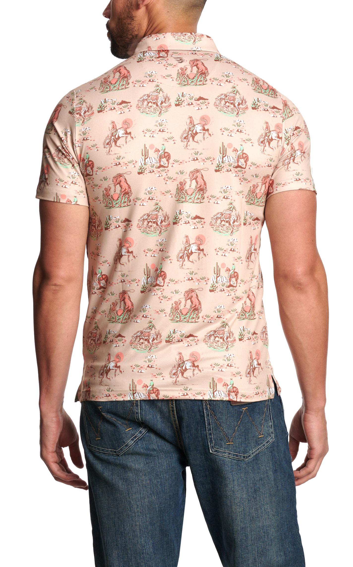 Burlebo Men's Khaki Cowboy Print Performance Polo   - Image 1