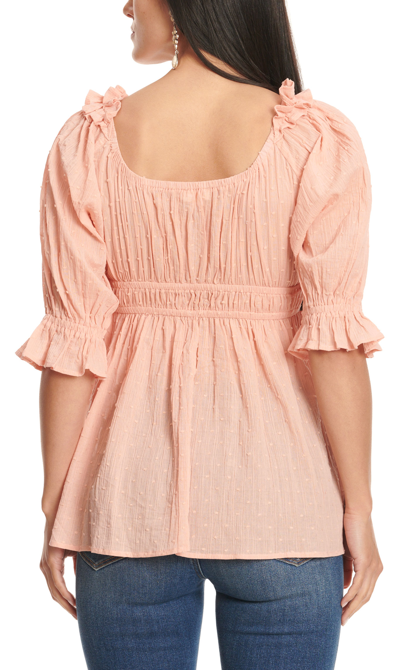 MAZIK Women's Peach Swiss Dot Gathered Top - Image 1