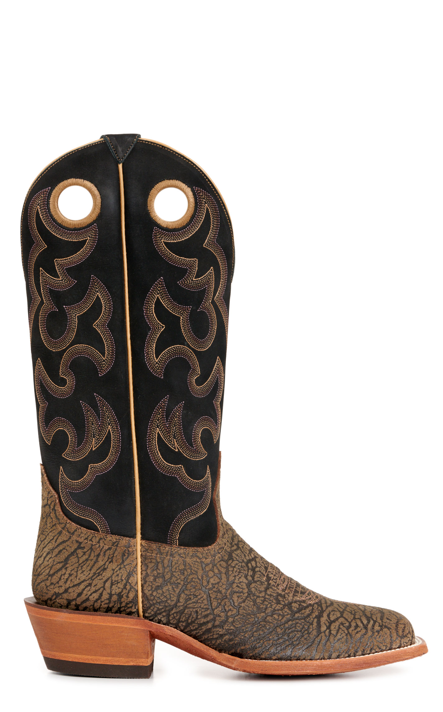 Cavender's Men's Brown Elephant Print and Black Wide Square Toe Buckaroo Cowboy Boots - Image 1