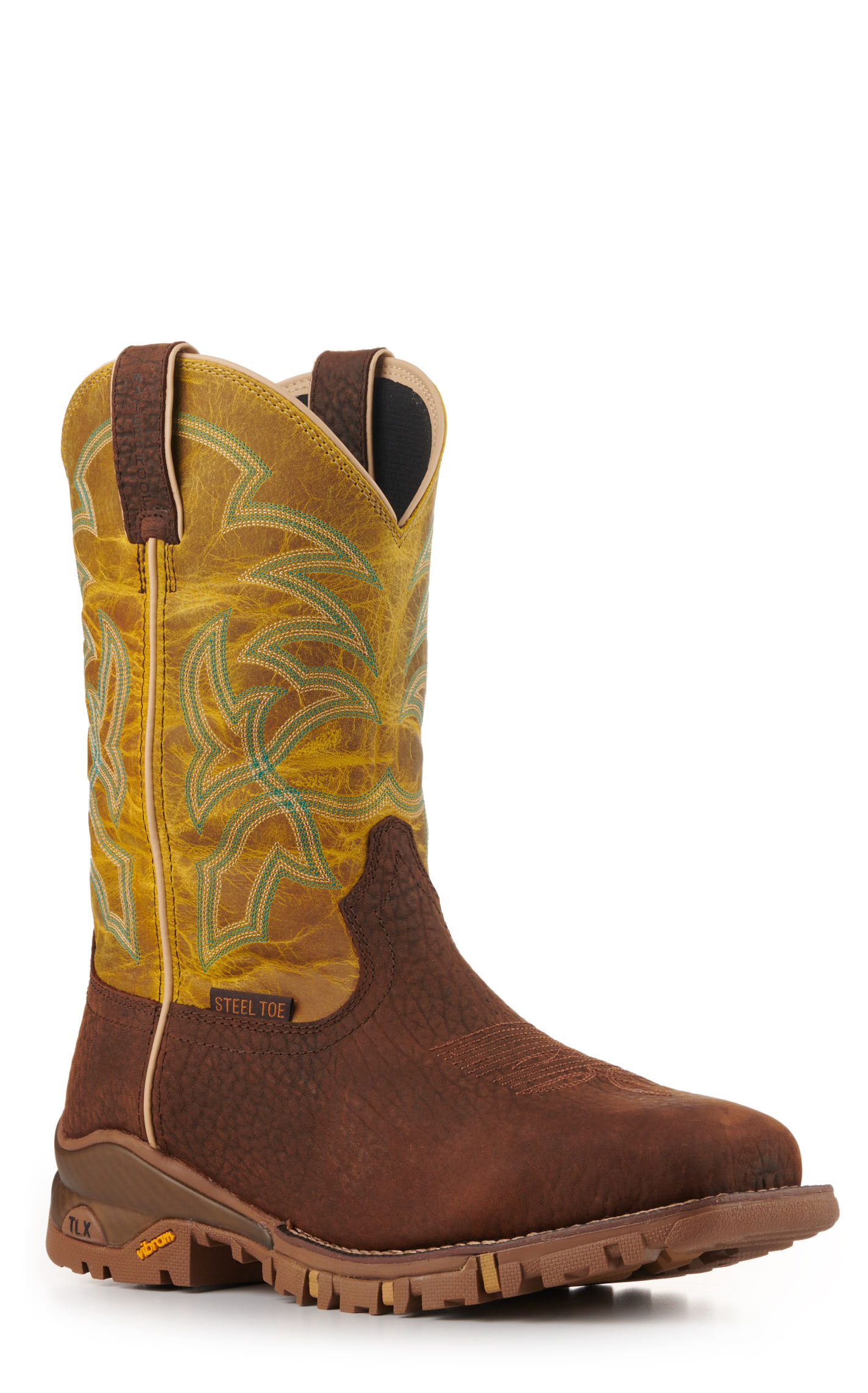 Tony Lama Men's Brown and Green Wide Square Steel Toe Work Boot - Image 1