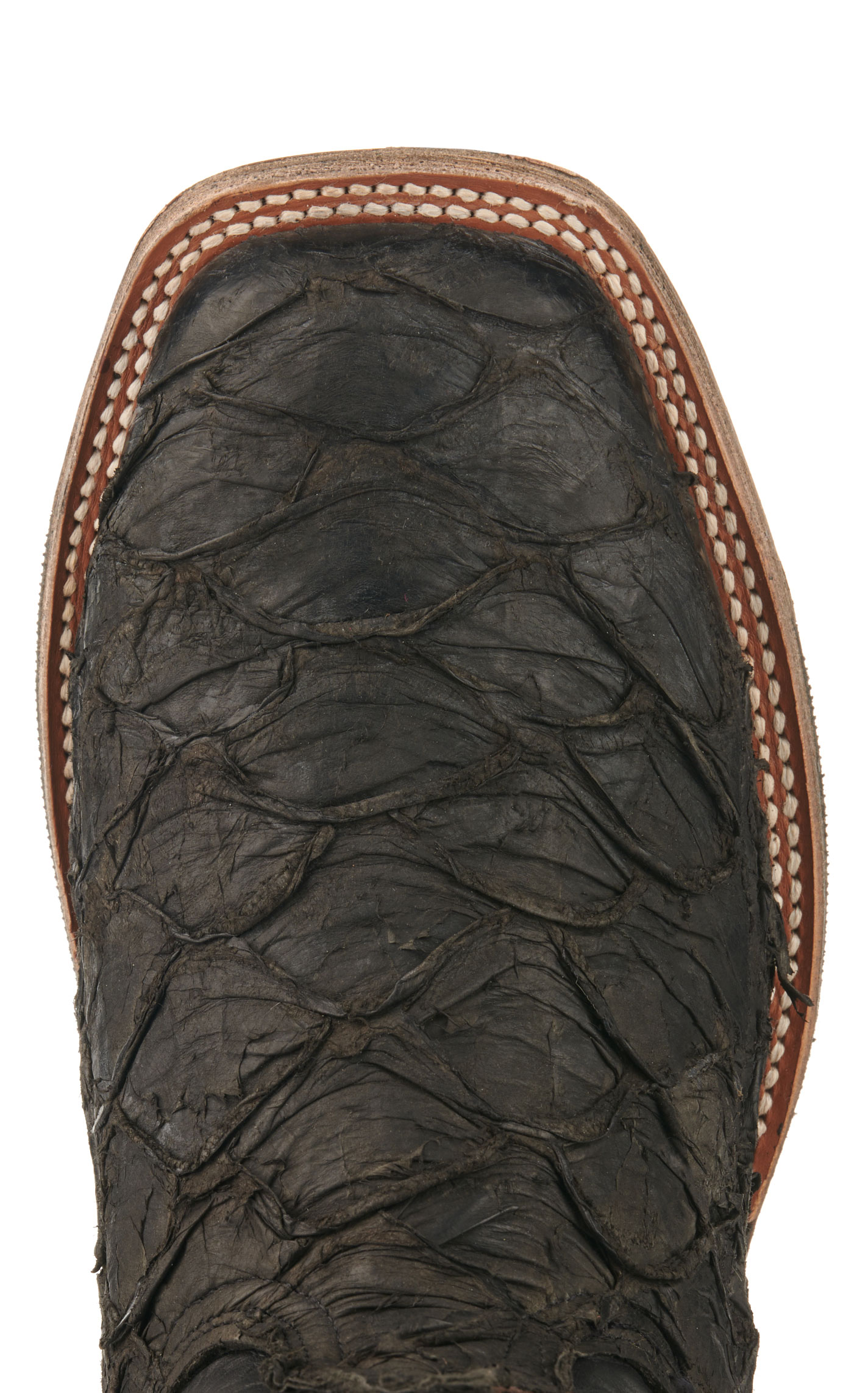 Cavender's Men's Black Leather and Pirarucu Wide Square Toe Exotic Cowboy Boots - Image 1