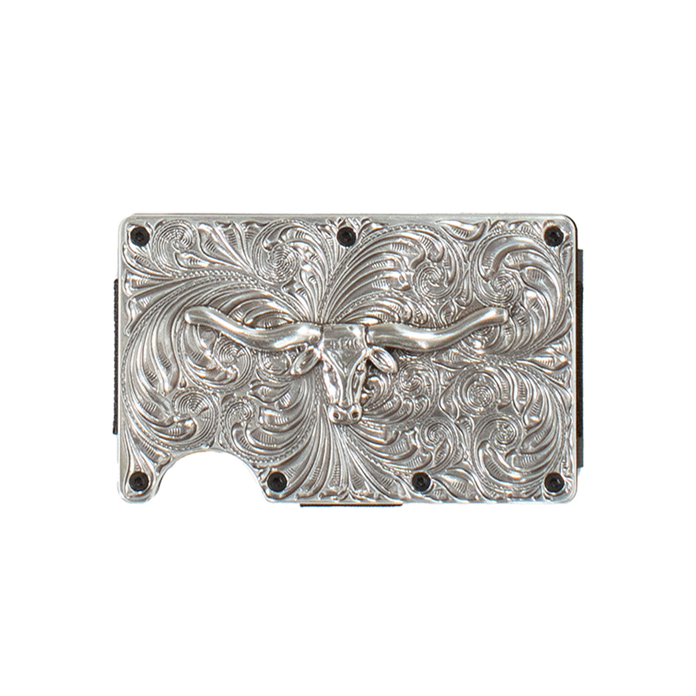 3D Belt Co. Silver Etched Metal Longhorn Card Case - Image 1