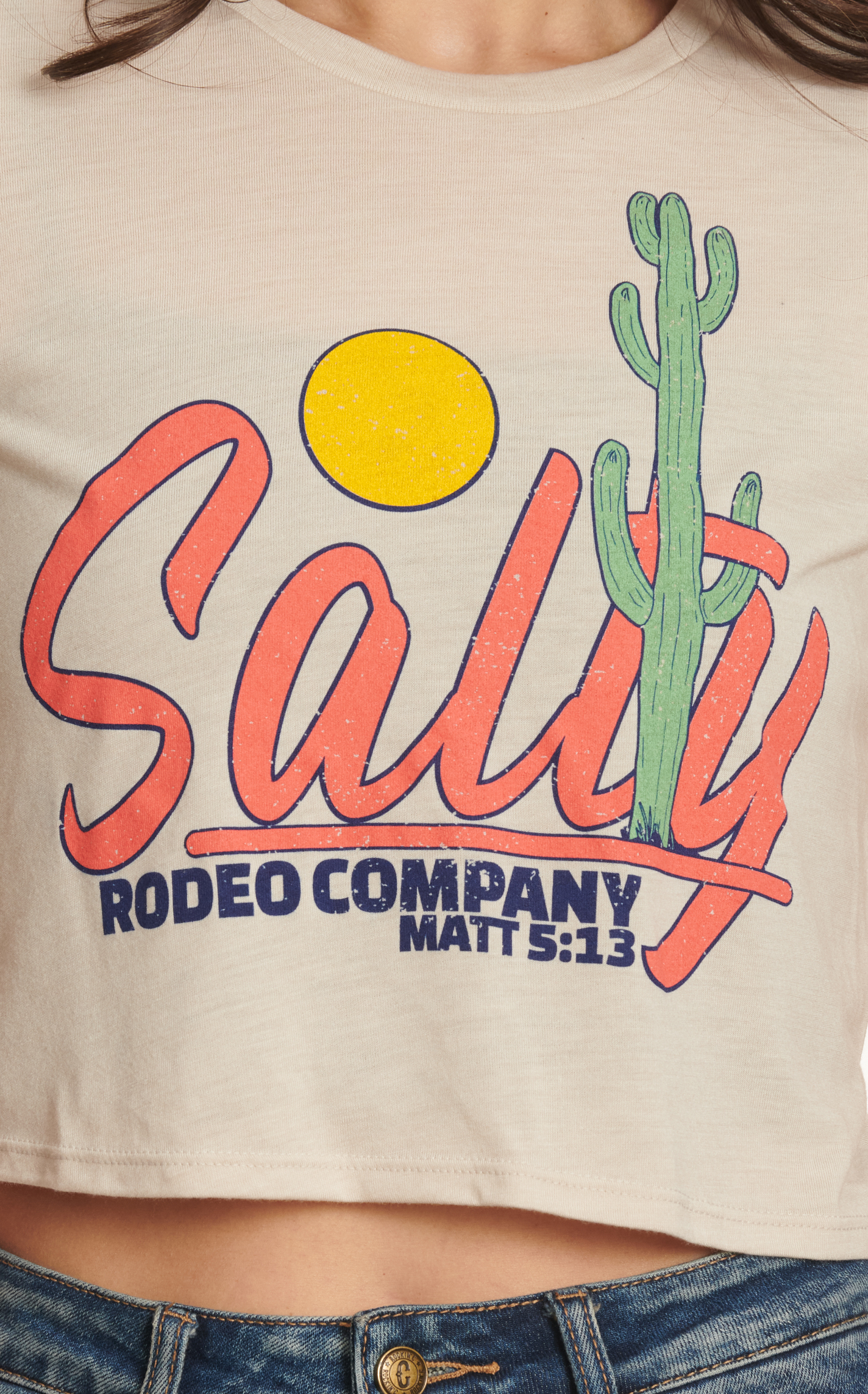 Salty Rodeo Women's Latte Hacienda Graphic Cropped Girlfriend T-Shirt - Image 1