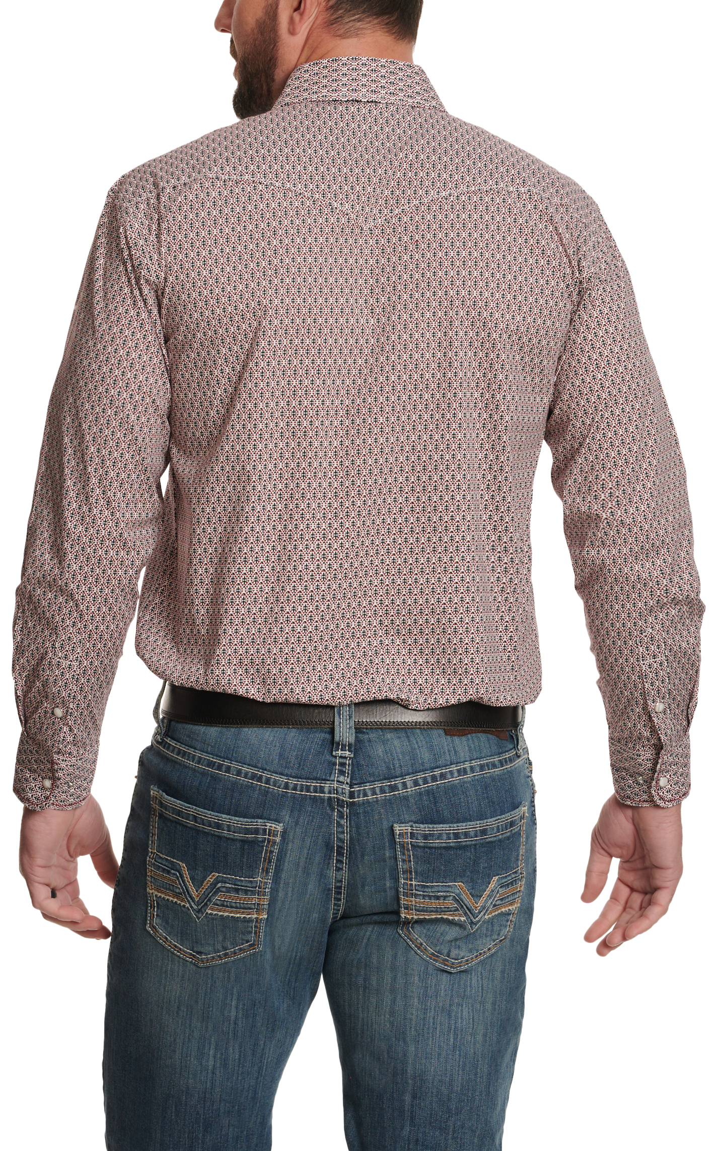 Panhandle Men's Rough Stock Dark Burgundy & Navy Aztec Western Shirt - Image 1