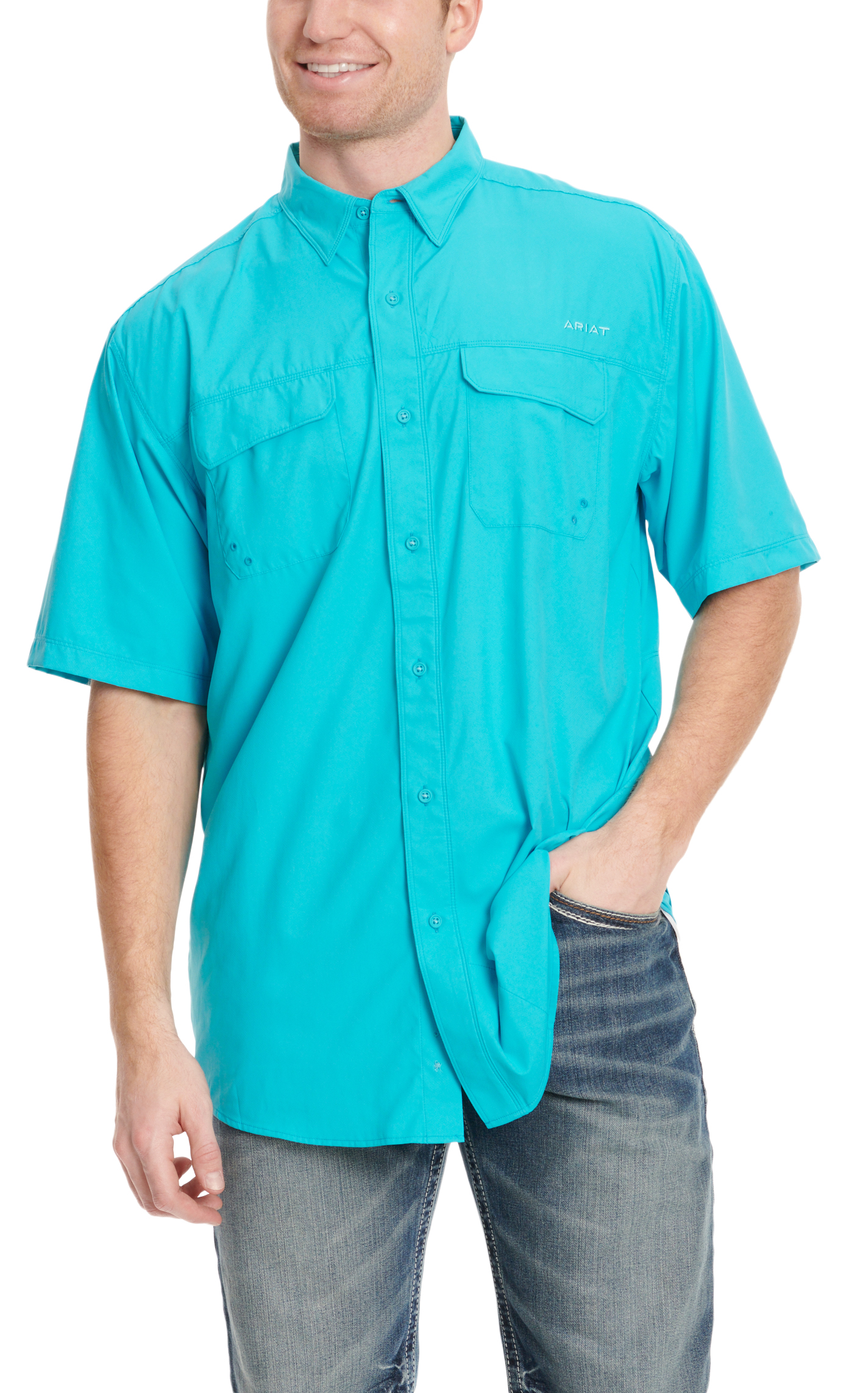 Ariat Men's VentTEK Outbound Turquoise Short Sleeve Shirt - Image 1
