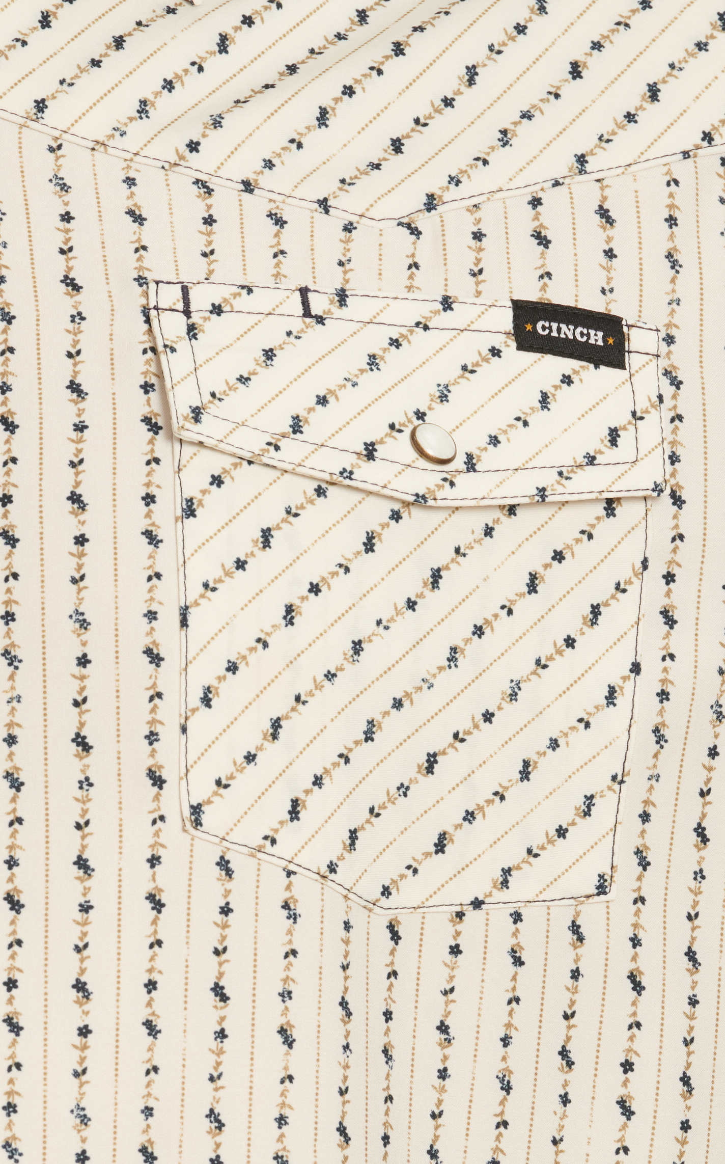 Cinch Men's Cream & Aegean Antique Gold Floral Stripe Print Short Sleeve Western Shirt - Image 1
