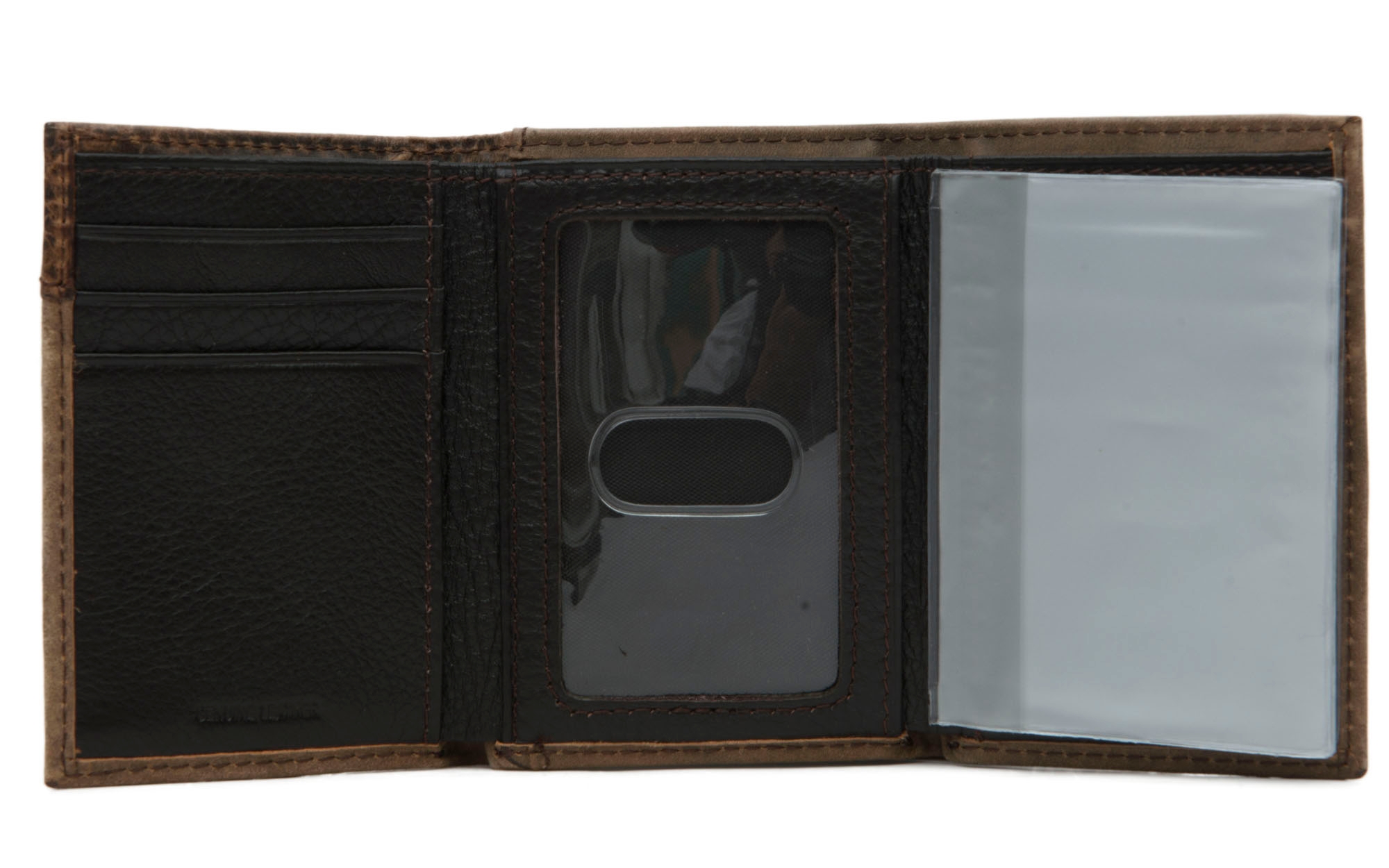 Ariat Distressed Brown with Boot Stitching Leather Tri-Fold Wallet - Image 1