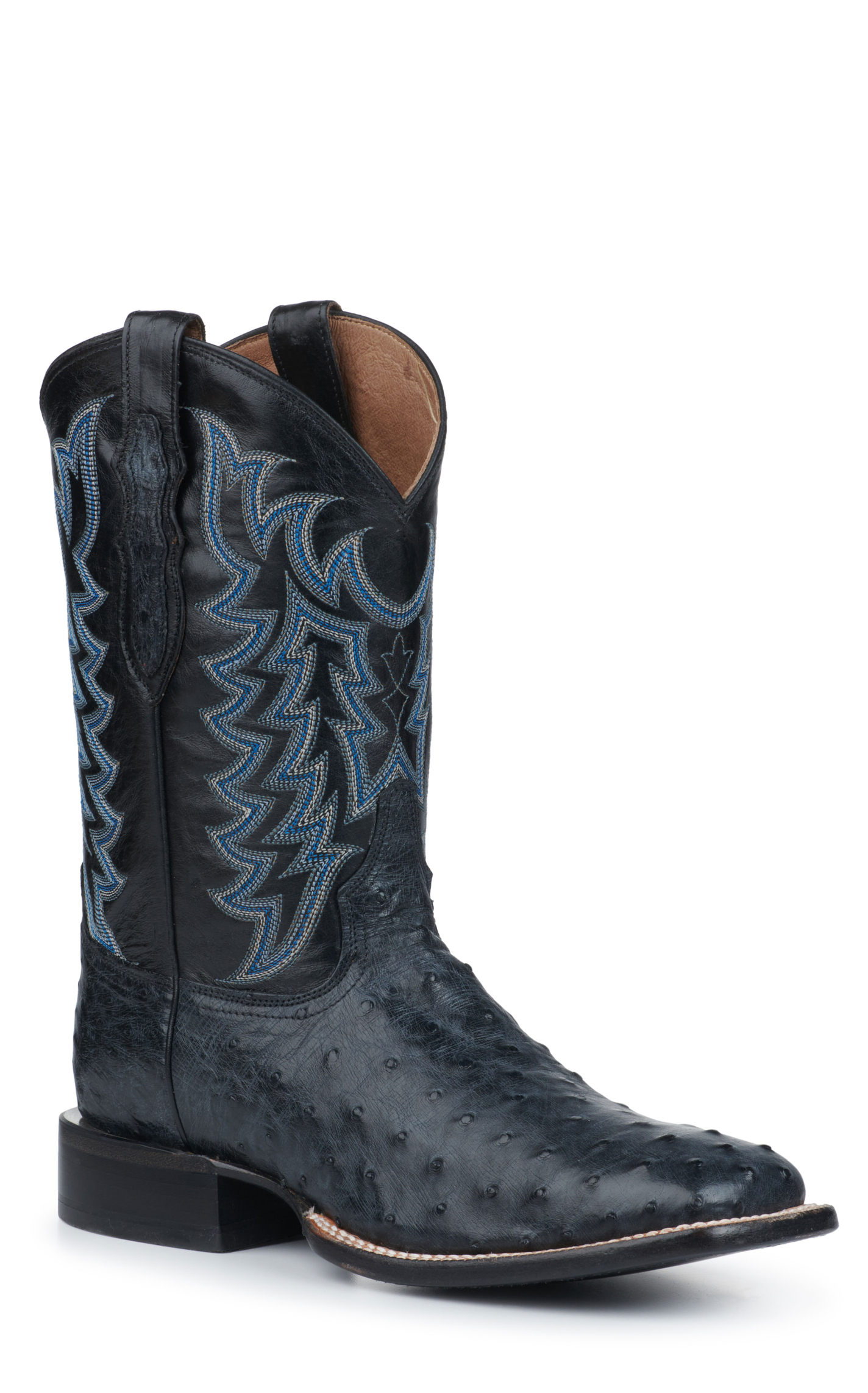Tony Lama Men's Gray Full Quill Ostrich and Midnight Black Wide Square Toe Exotic Cowboy Boots - Cavender's Exclusive - Image 1
