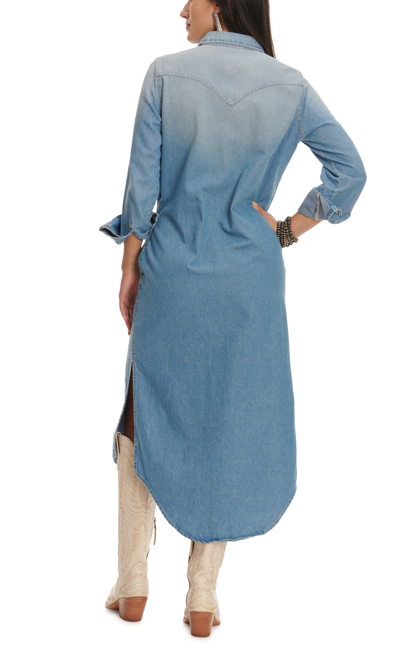 Wrangler Retro Women's Light Wash Denim Long Sleeve Long Shirt Dress - Image 1