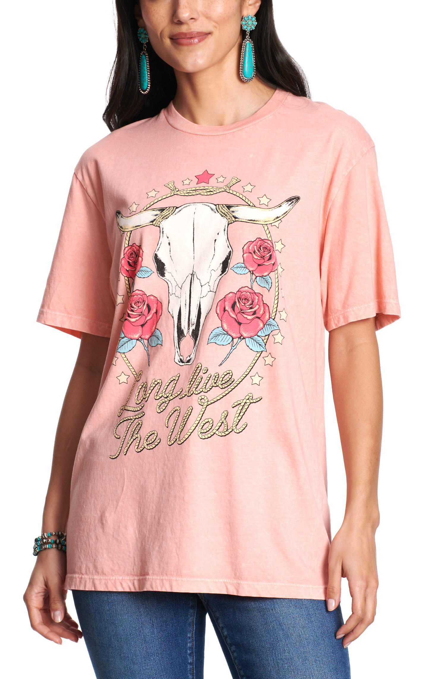 Rockin C Women's Washed Pink Long Live T-Shirt - Image 1