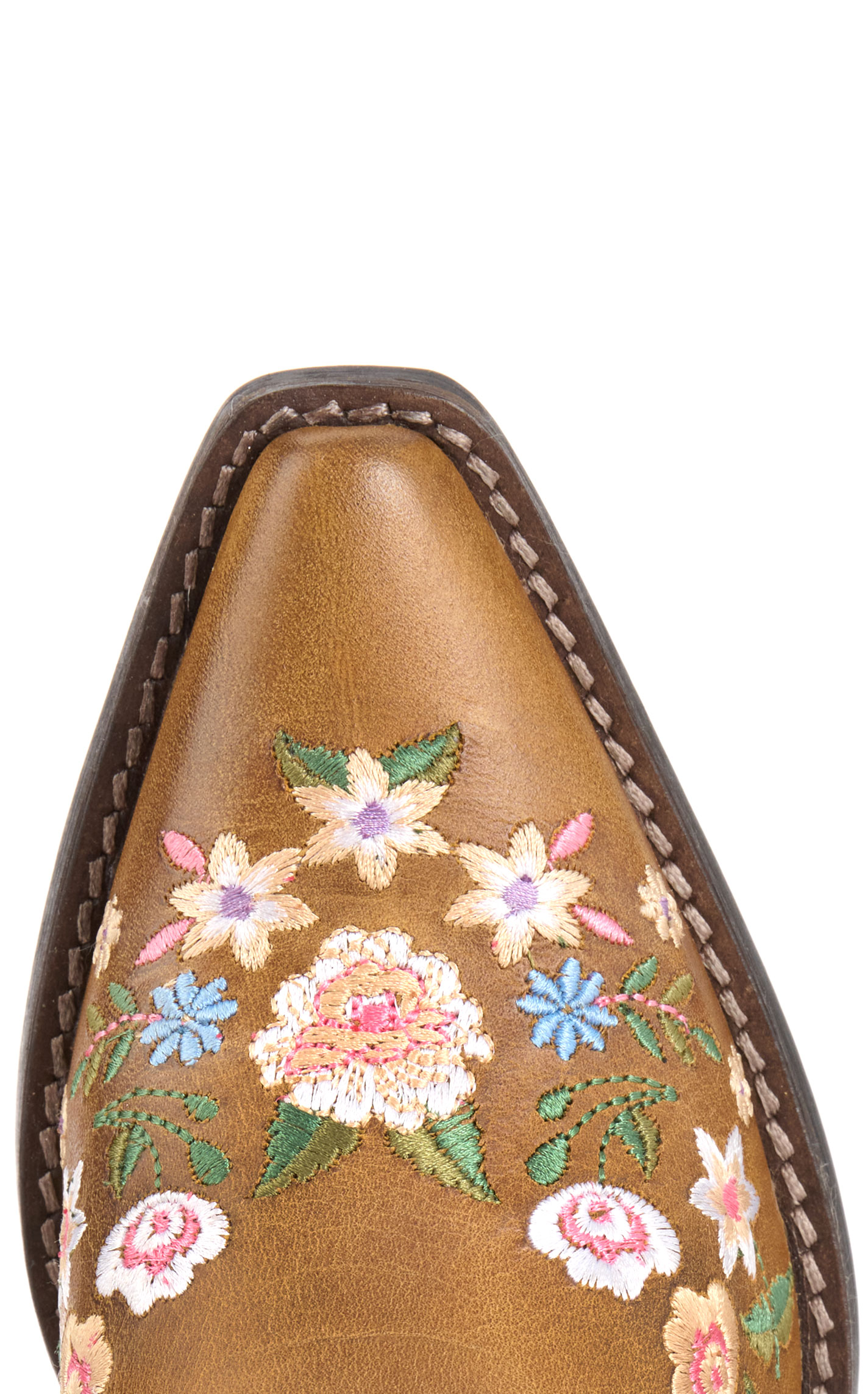 Rockin C Women’s Tan Floral Embroidered Leather Snip Toe Cowboy Boots - Image 1