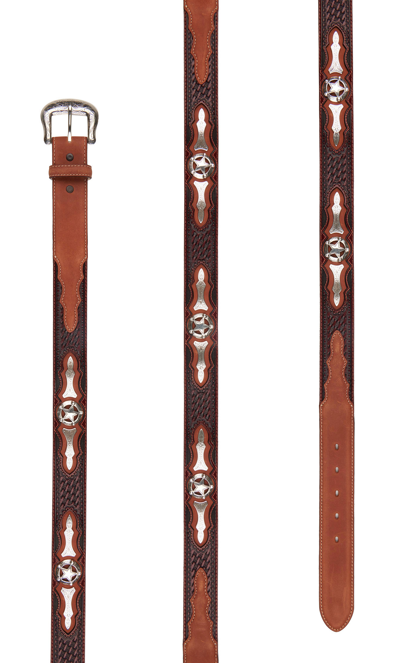 Justin Men's Odessa Star Brown Basket Weave Western Belt - Image 1