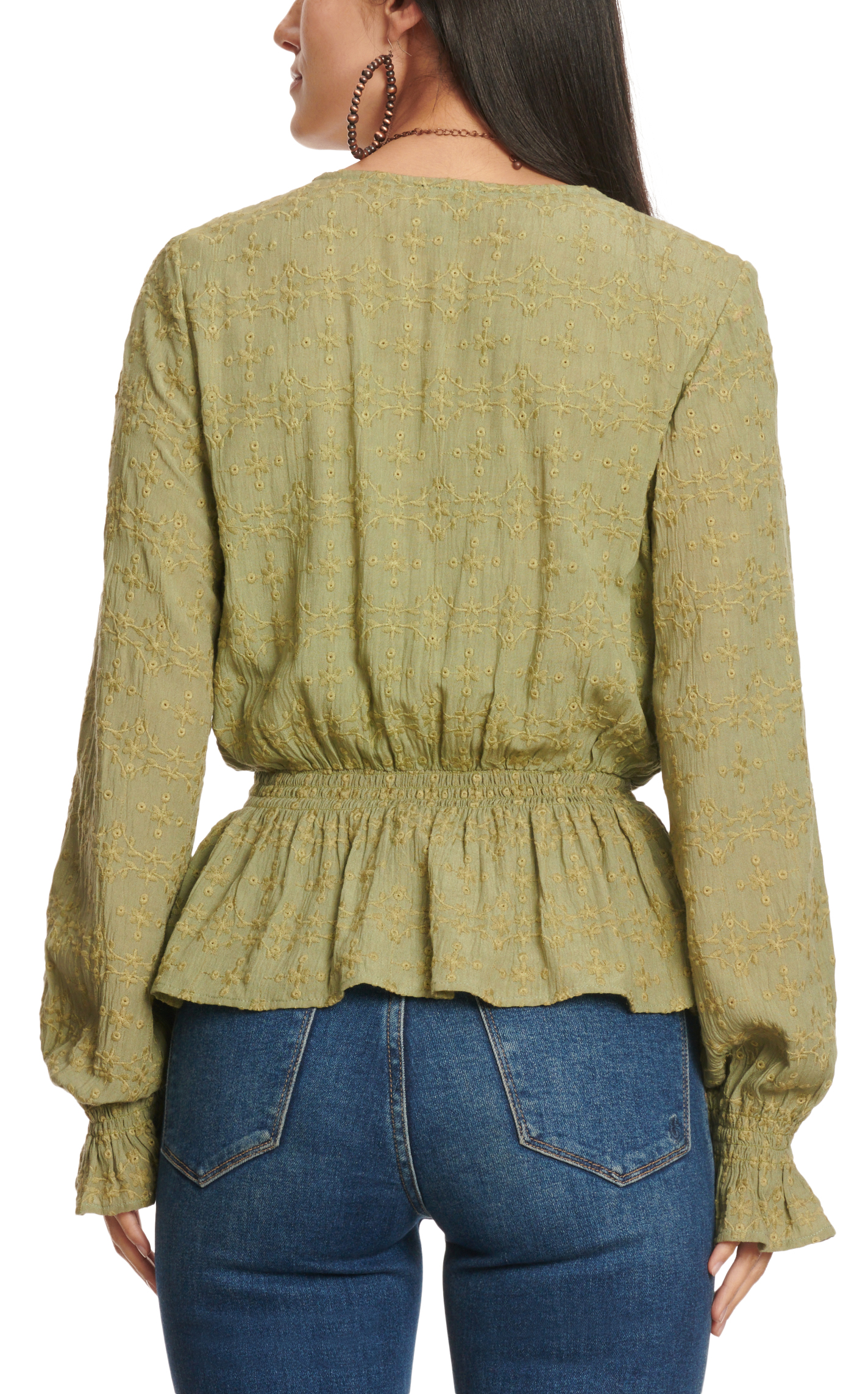 Rockin C Women's Olive Eyelet Lace Up Top - Image 1