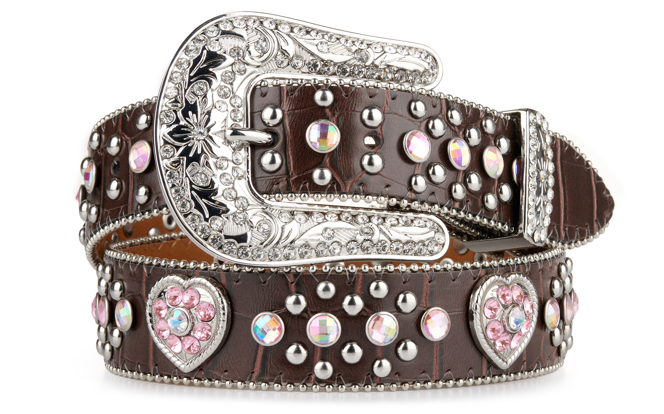 Nocona Children's Brown Heart Concho and Rhinestone Crocodile Print Belt - Image 1
