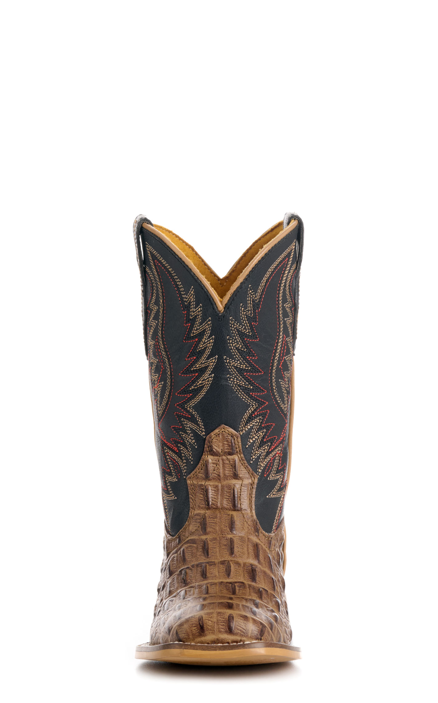 Cavender’s Youth's Black and Sand Crocodile Print Wide Square Toe Cowboy Boots - Image 1