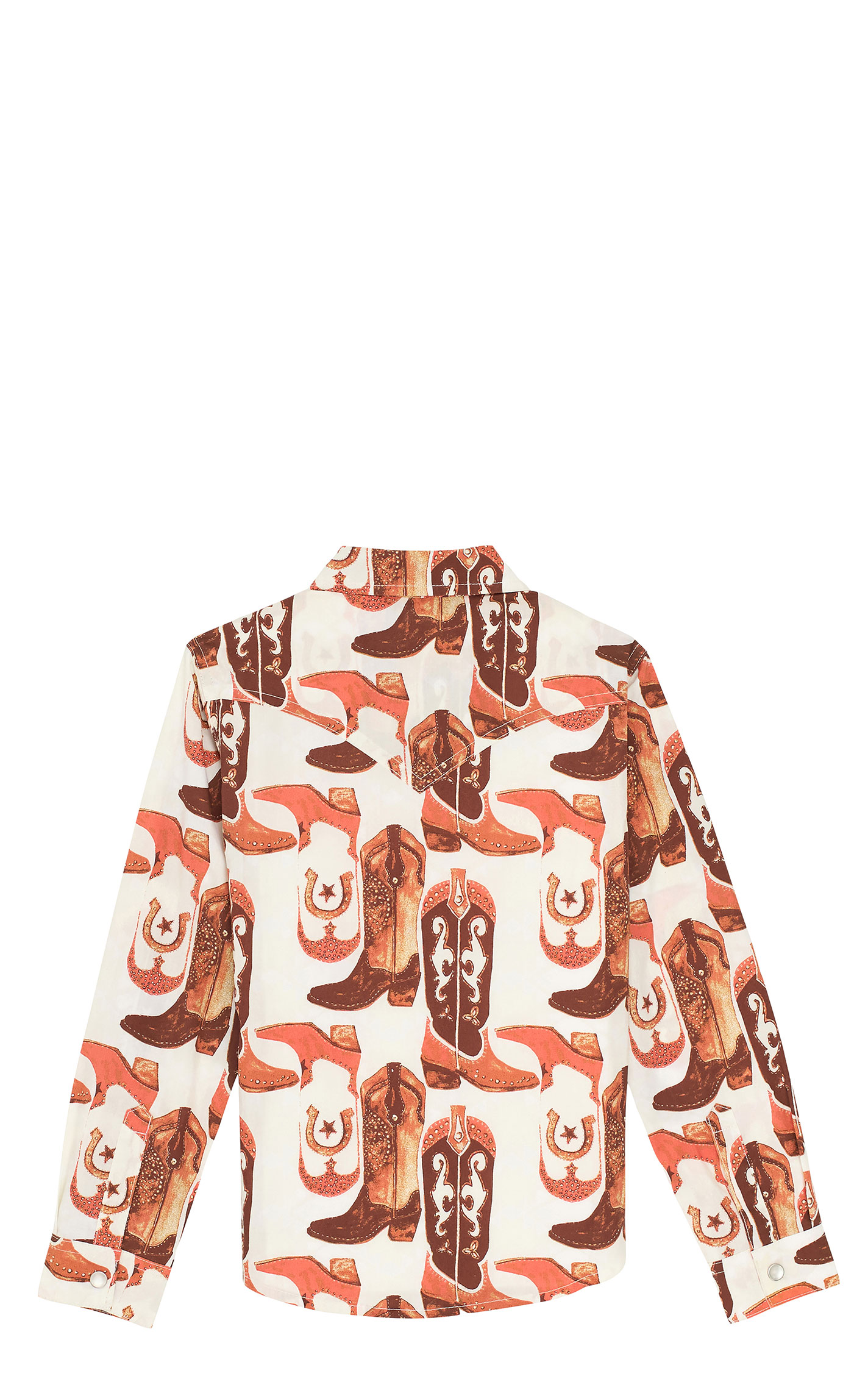 Wrangler Girl's Cream & Coral Boot Print Western Shirt - Image 1