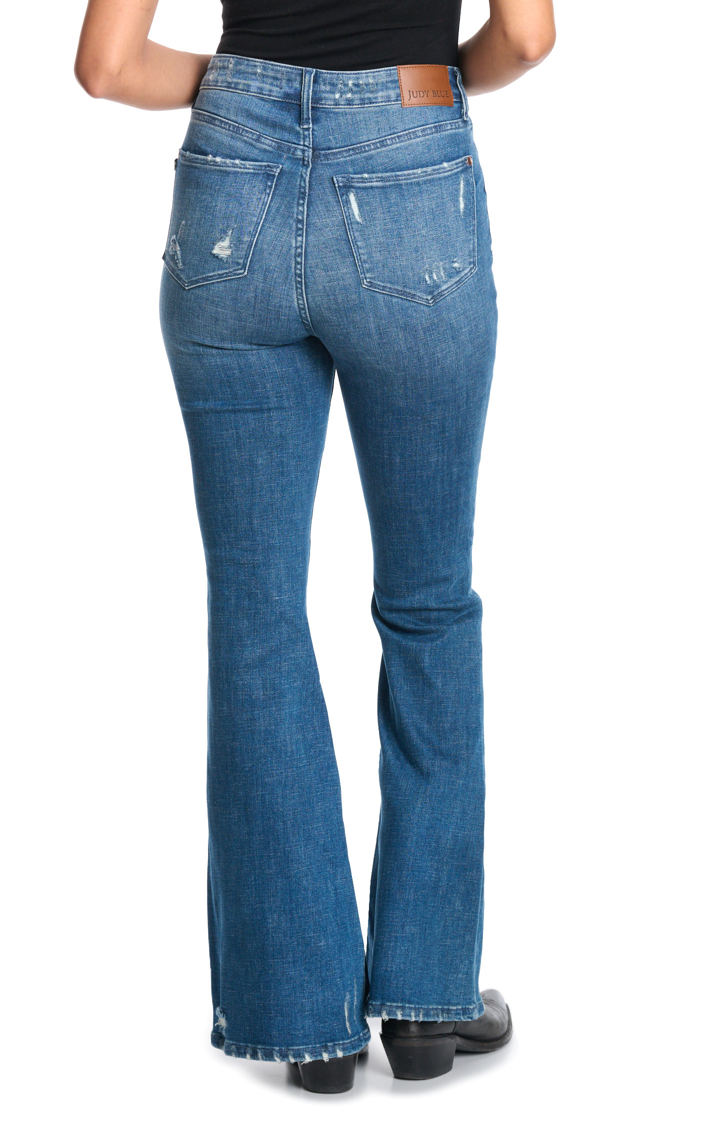 Judy Blue Women's Dark High Waist Distressed Flare Jeans - Image 1