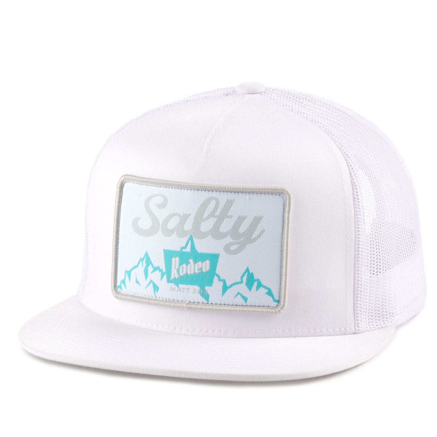 Salty Rodeo White on White with Icy Silver & Turquoise OG Patch Cap - Image 1
