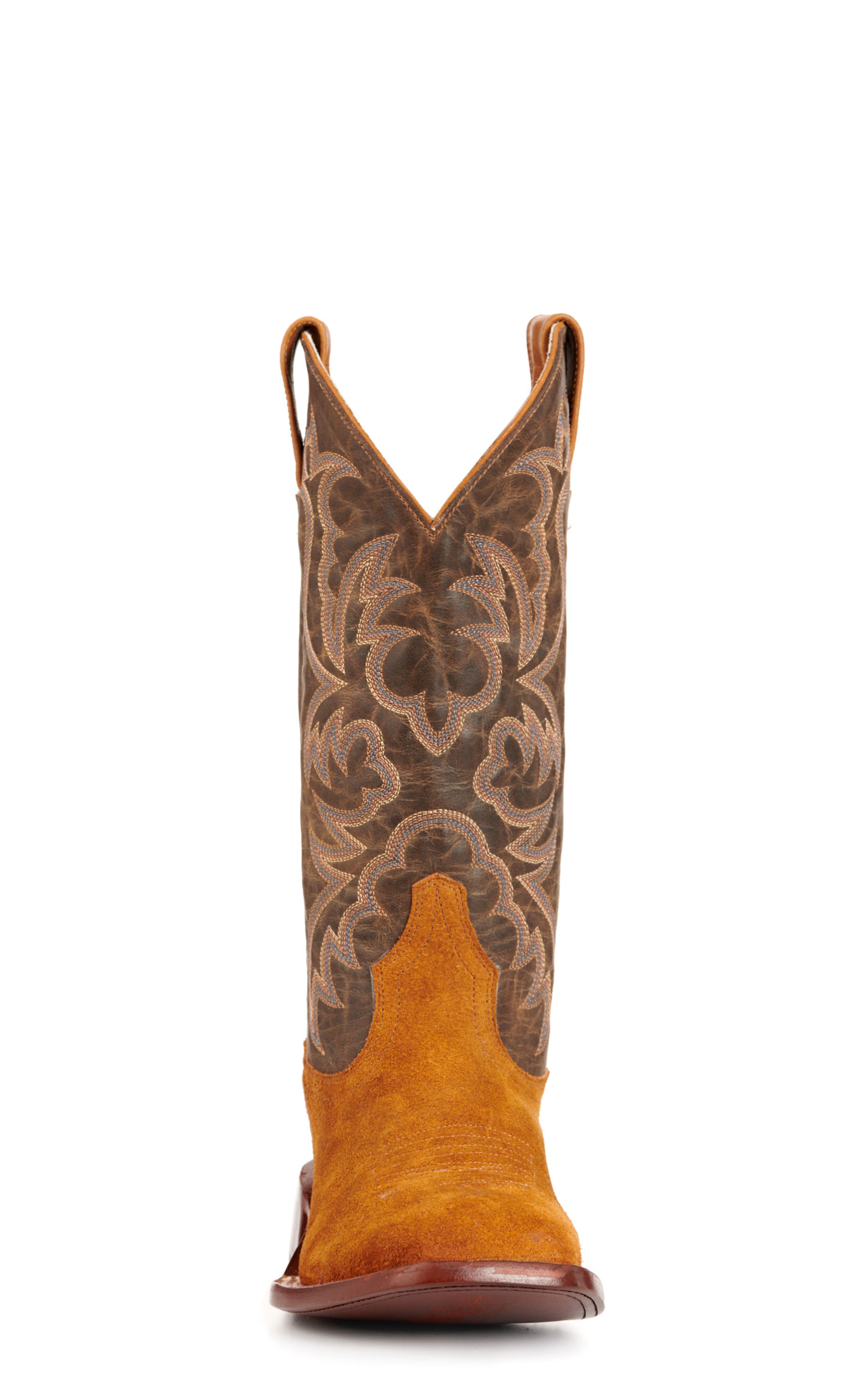 Cavender’s Women’s Leather Honey Roughout and Brown Wide Square Toe Cowboy Boots - Image 1