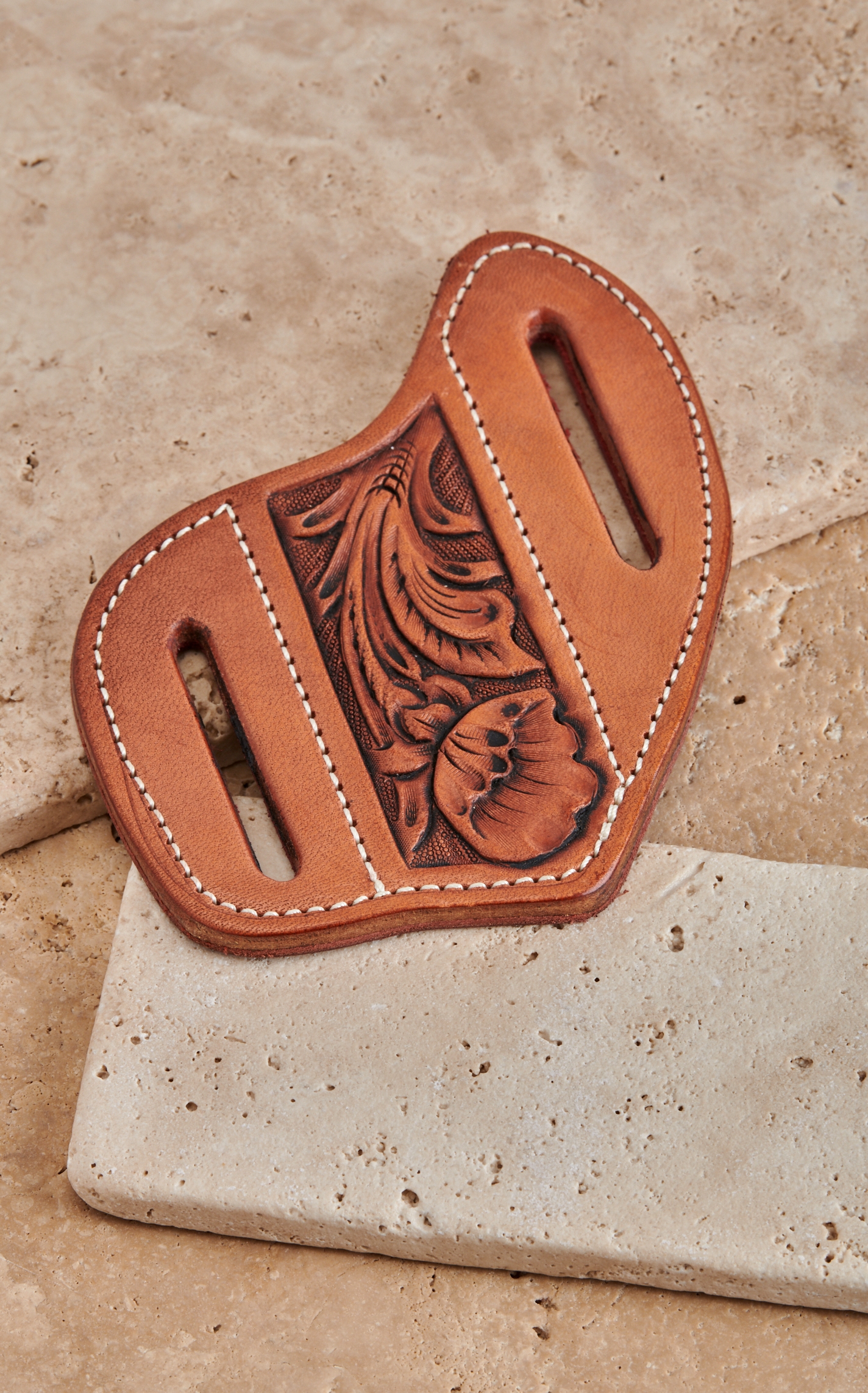 Randall Leather Designs Tan Leather Floral Pancake Knife Sheath - Image 1