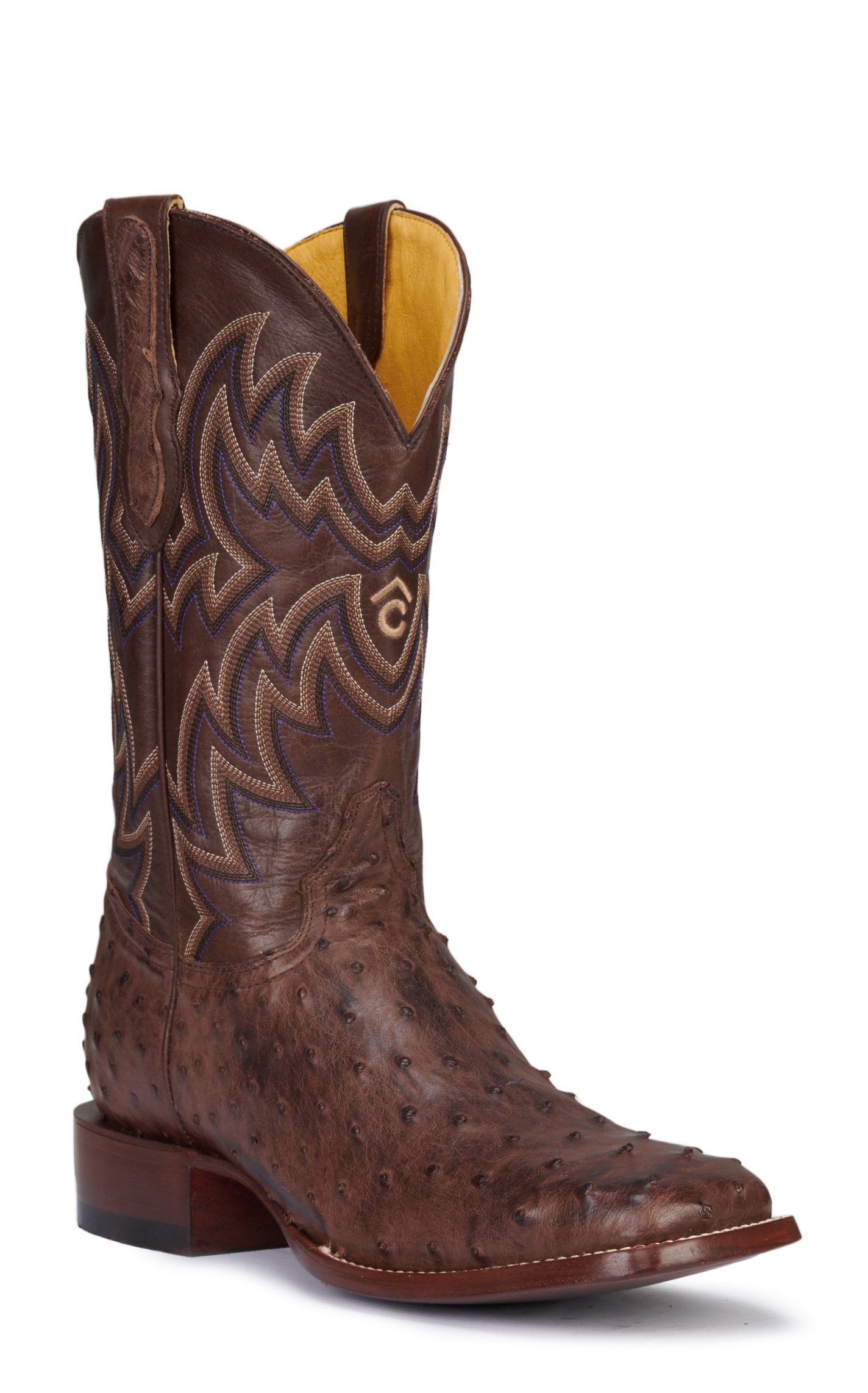 Cavender's Men's Chocolate Brown and Bruchiato Moka Full Quill Ostrich Rafter C Wide Square Toe Exotic Cowboy Boots - Image 1