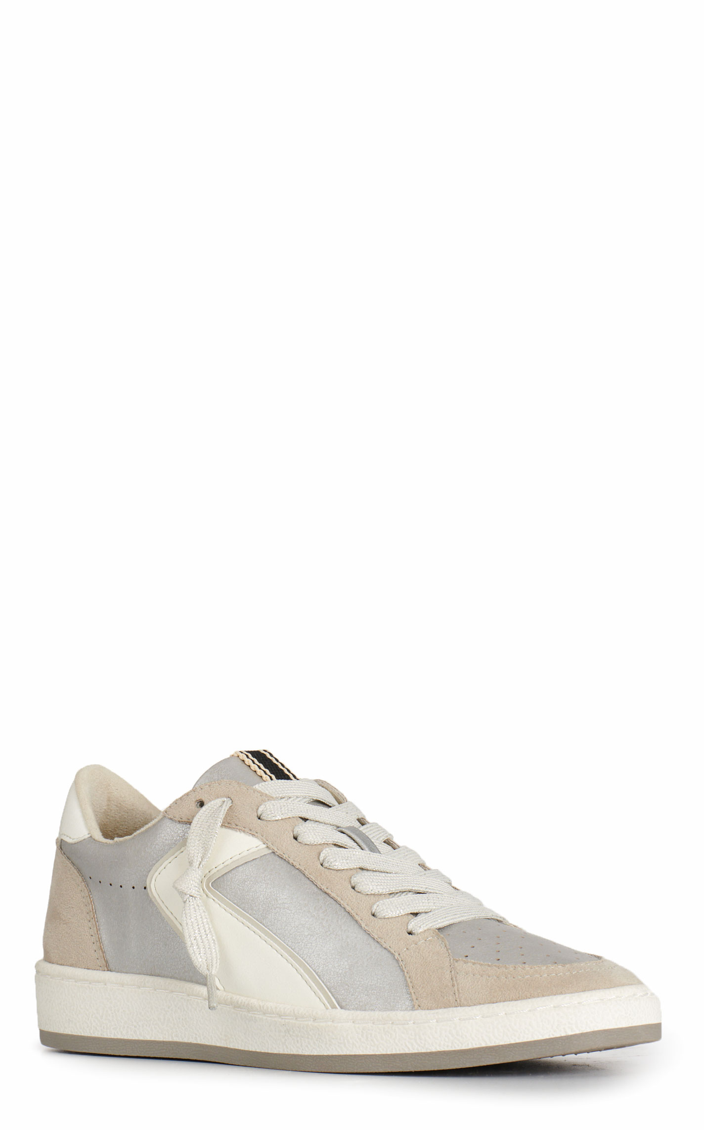 Shushop Women’s Salma Beige & Metallic Silver Almond Toe Casual Shoes - Image 1