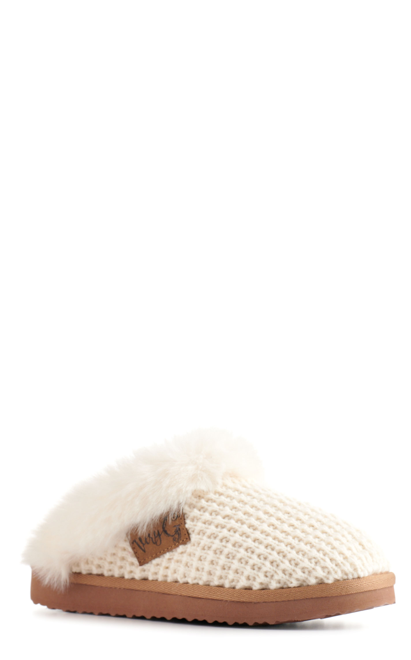 Very G Women's Cream Crochet with Fur Trim Slippers - Image 1