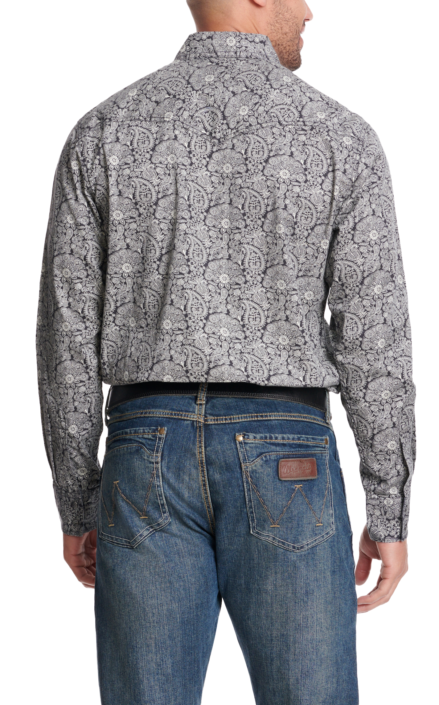 Wrangler Retro Men's Black & Gray Paisley Print Western Shirt - Image 1