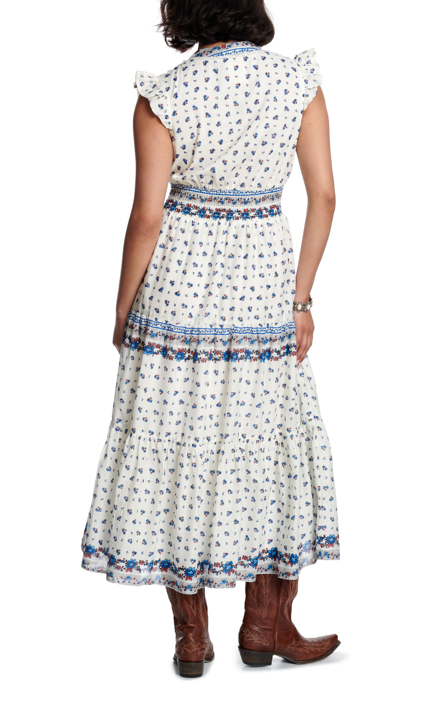 Cotton & Rye Women's Blue & White Floral Print Peasant Dress - Image 1