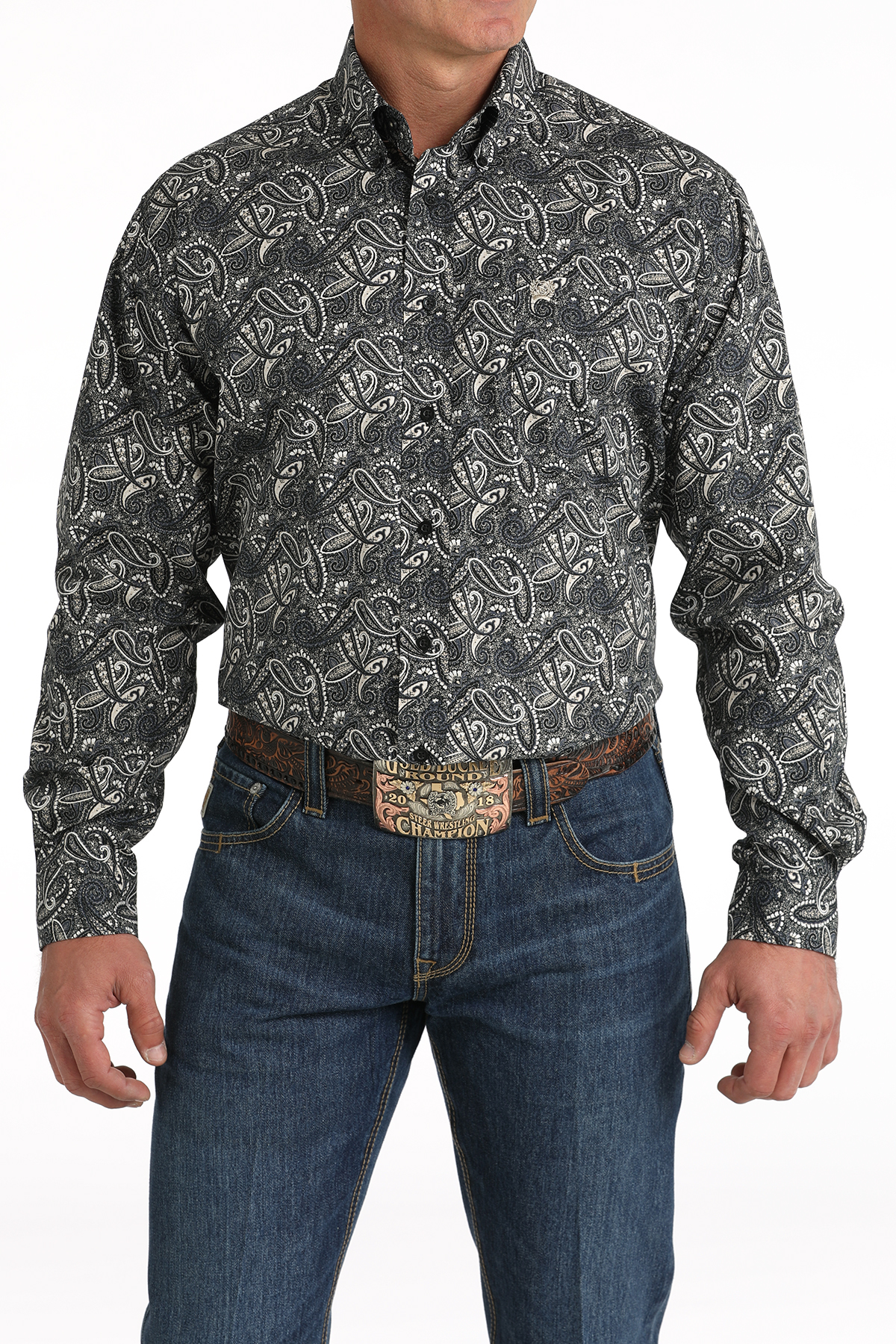 Cinch Men's Black & Gray Paisley Western Shirt - Image 1