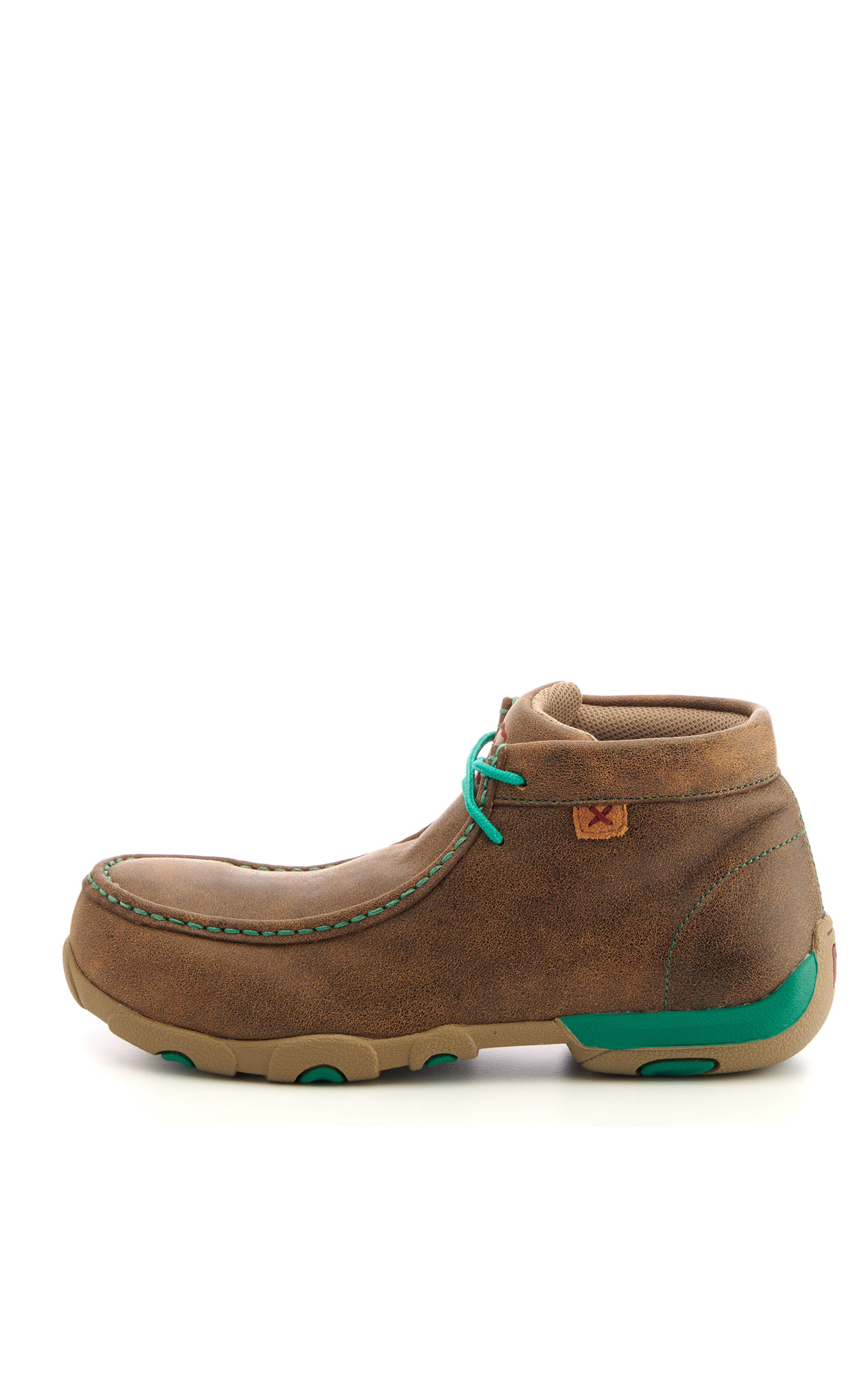 Twisted X Women's Brown Bomber with Turquoise Laces Chukka Driving Moc Alloy Toe Work Shoe - Image 1