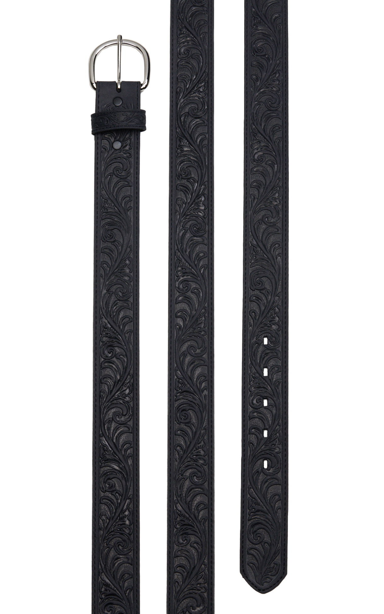 Justin Black Leather Tooled Scroll 1 3/8'' Western Belt - Image 1