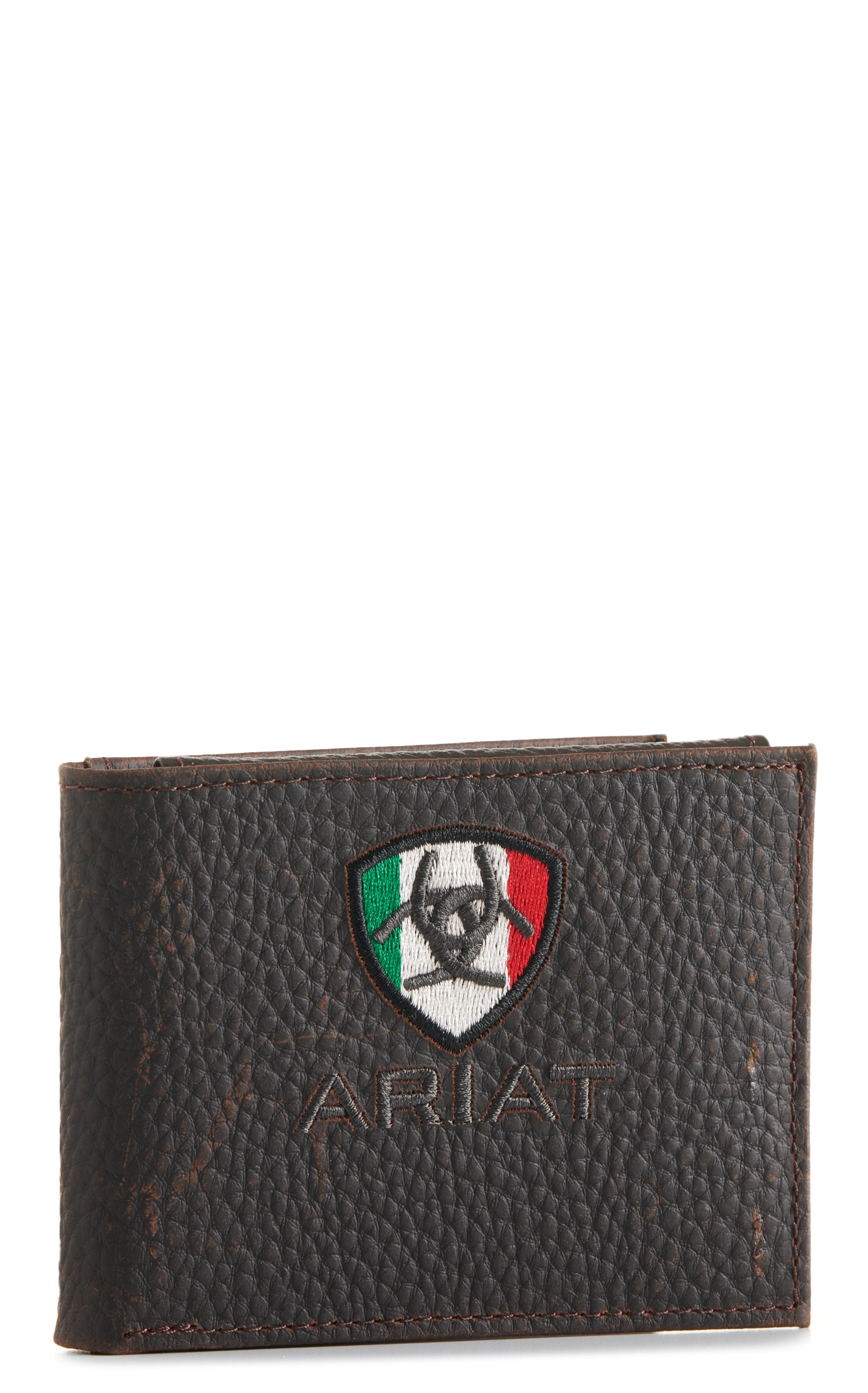 Ariat Men's Rowdy Dark Brown Mexico Flag Embroidered Logo Bifold Wallet - Image 1
