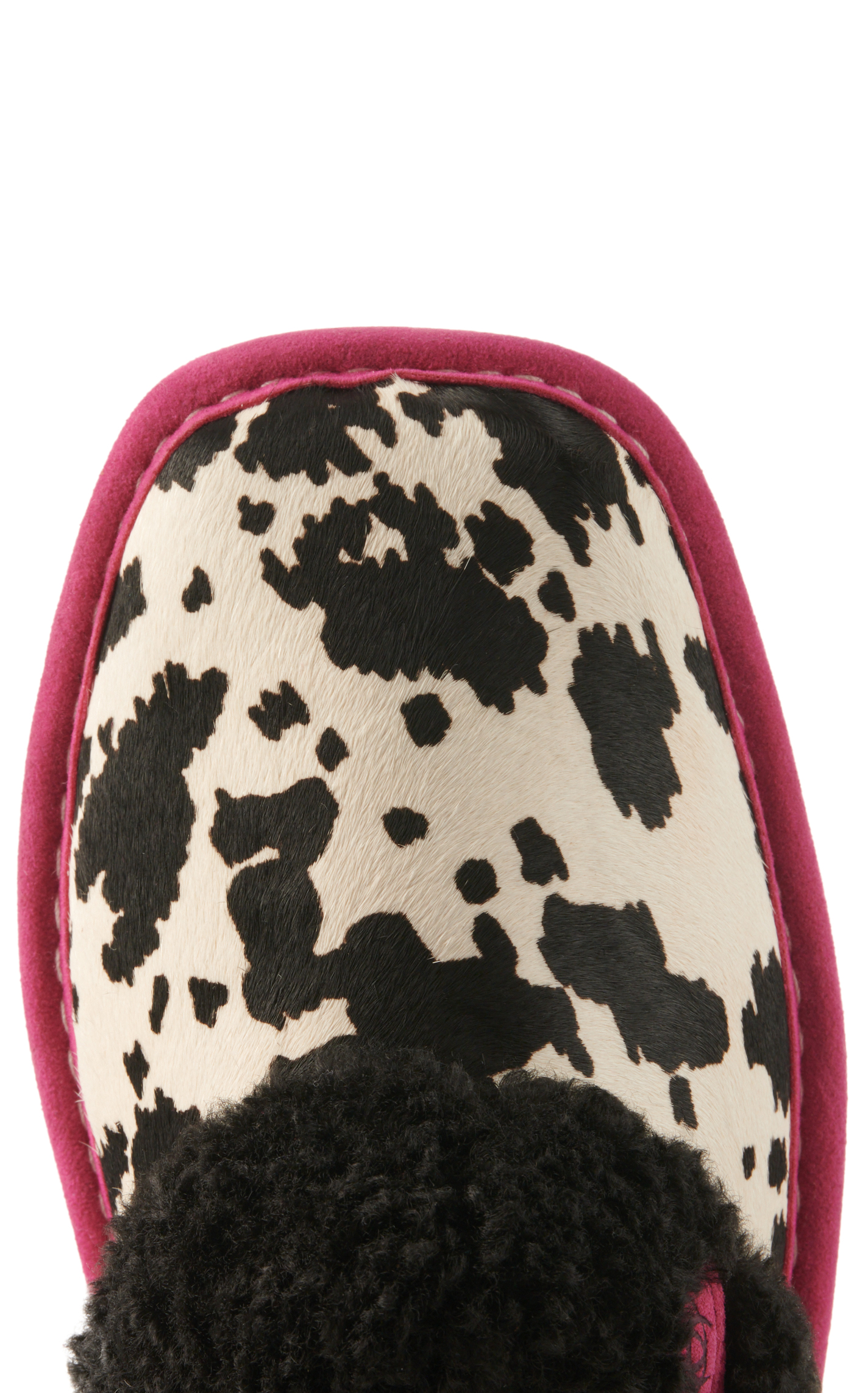 Ariat Women's Jackie White and Black Cow Print Hair Slippers - Image 1