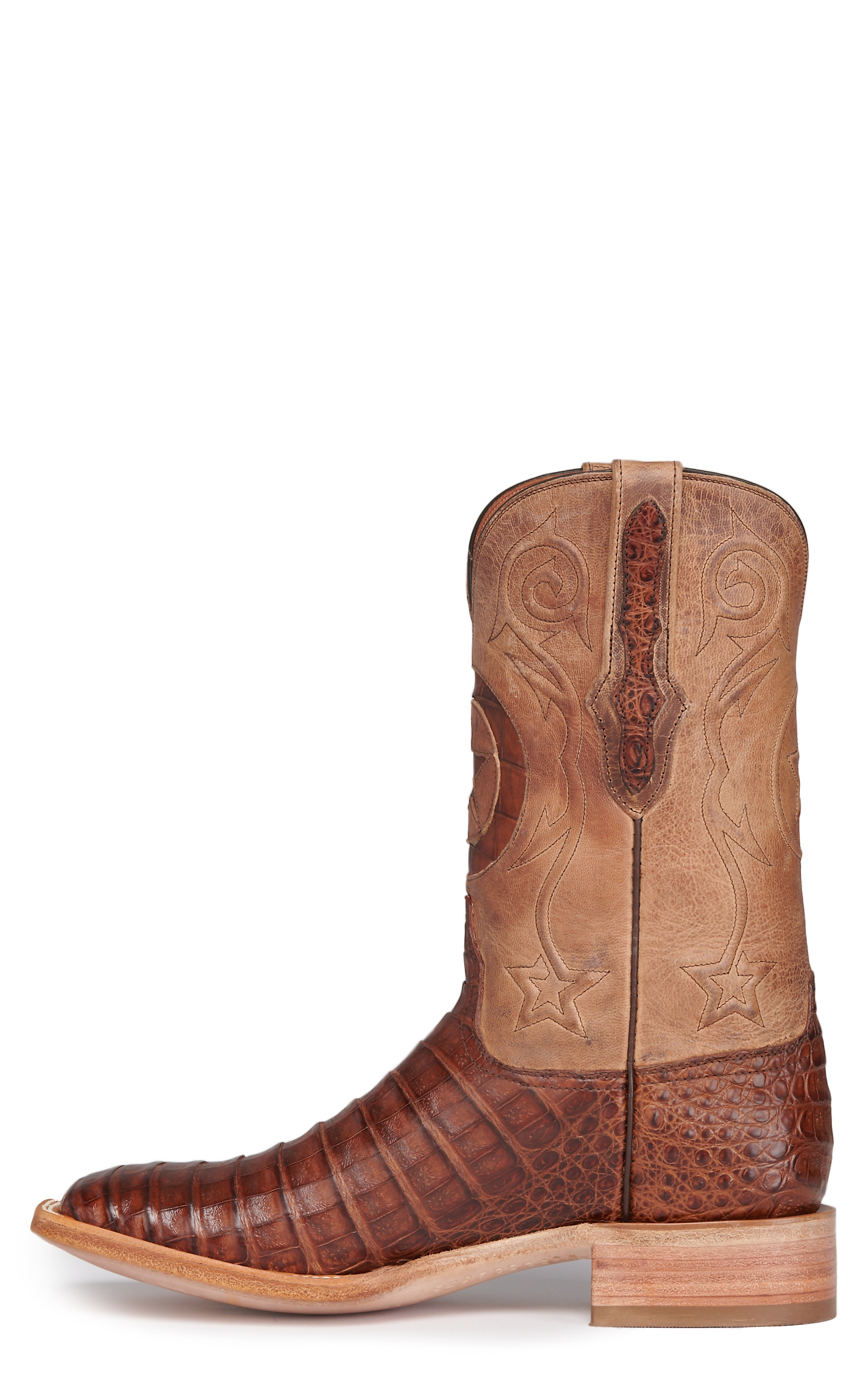 Black Jack Men's Tan and Tobacco Caiman Lone Star Wide Square Toe Exotic Cowboy Boots - Image 1