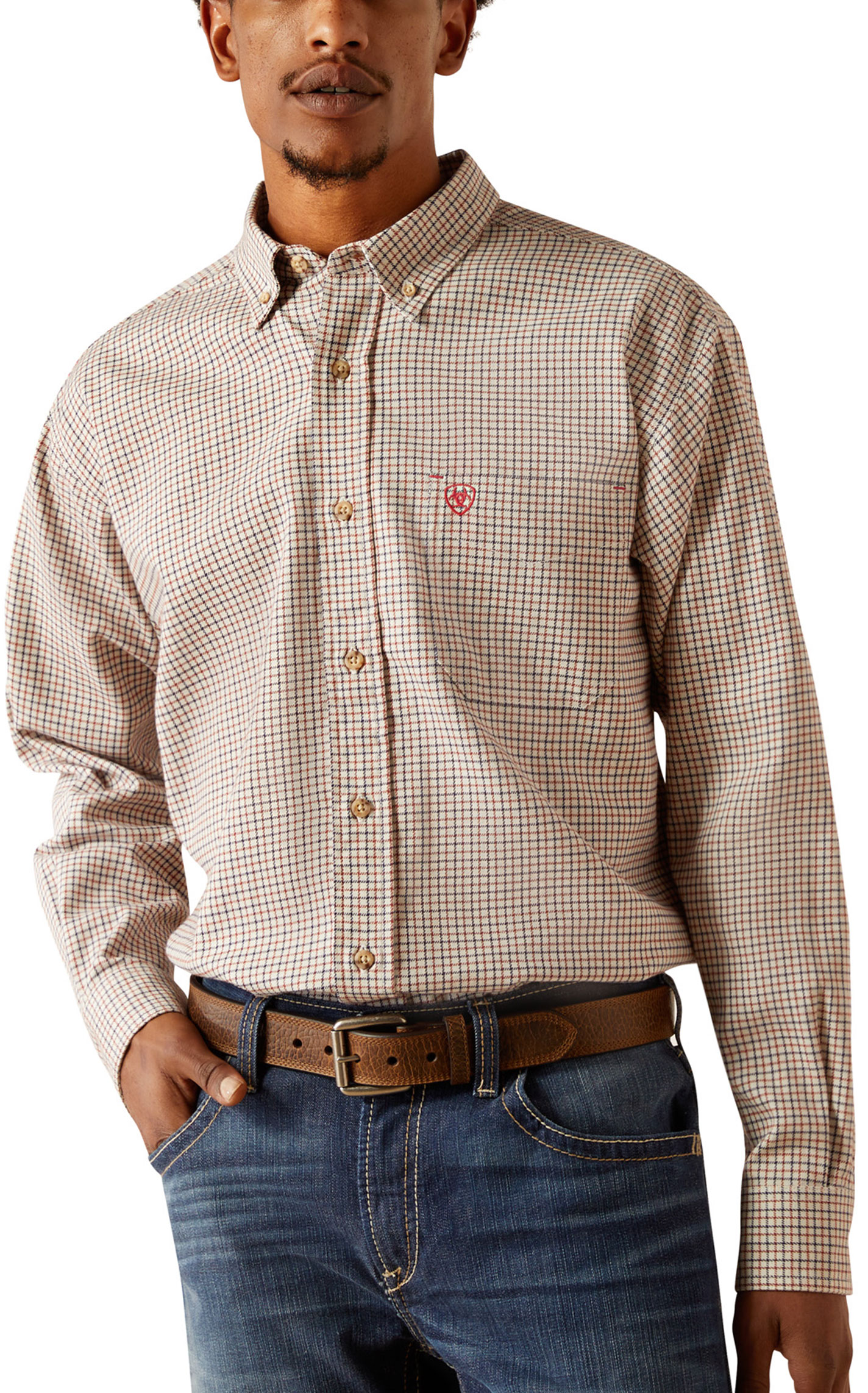 Ariat Men's Gasket Black & Wood Plaid FR Work Shirt - Image 1